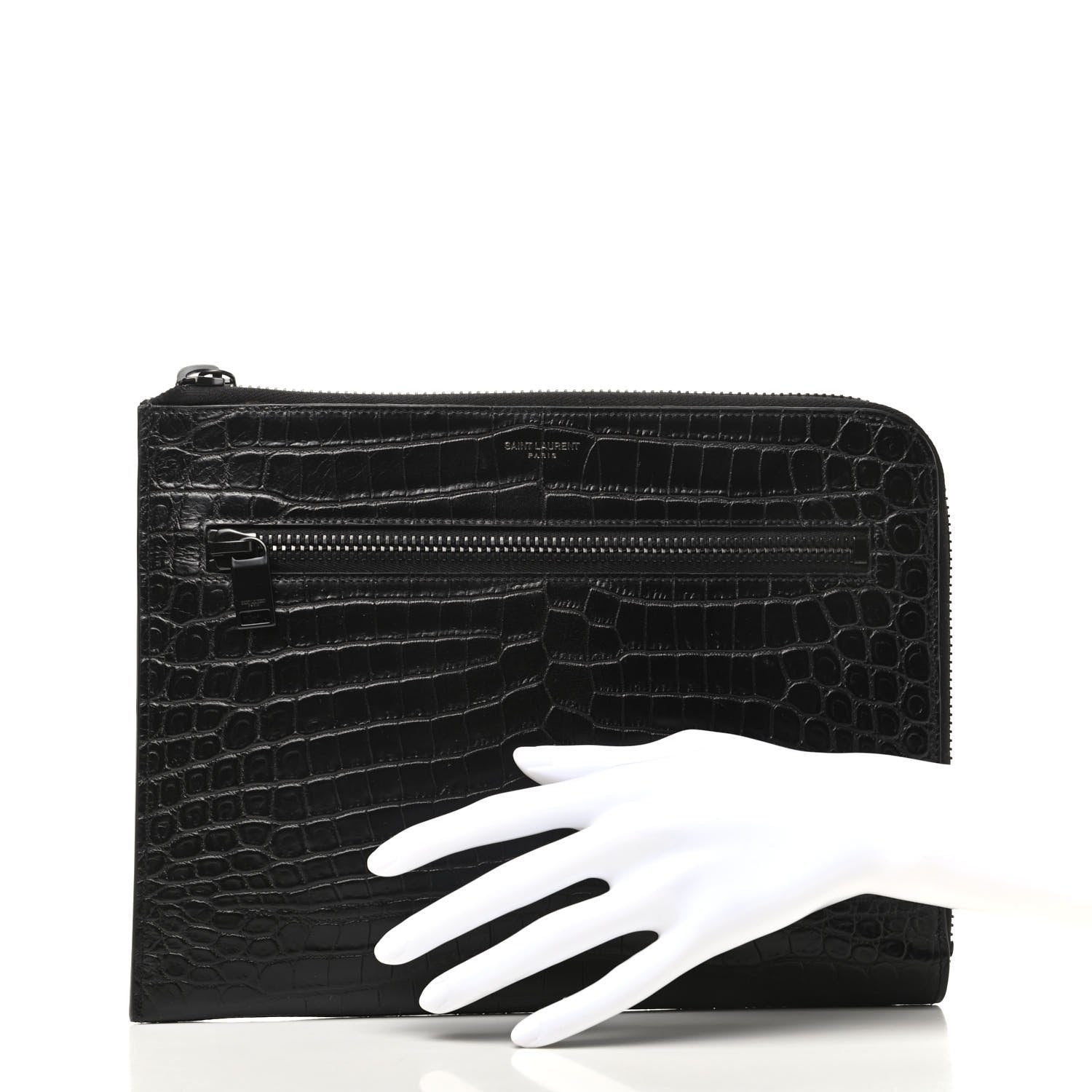 Saint Laurent Calfskin Crocodile Embossed iPad Case Black 2 of 7