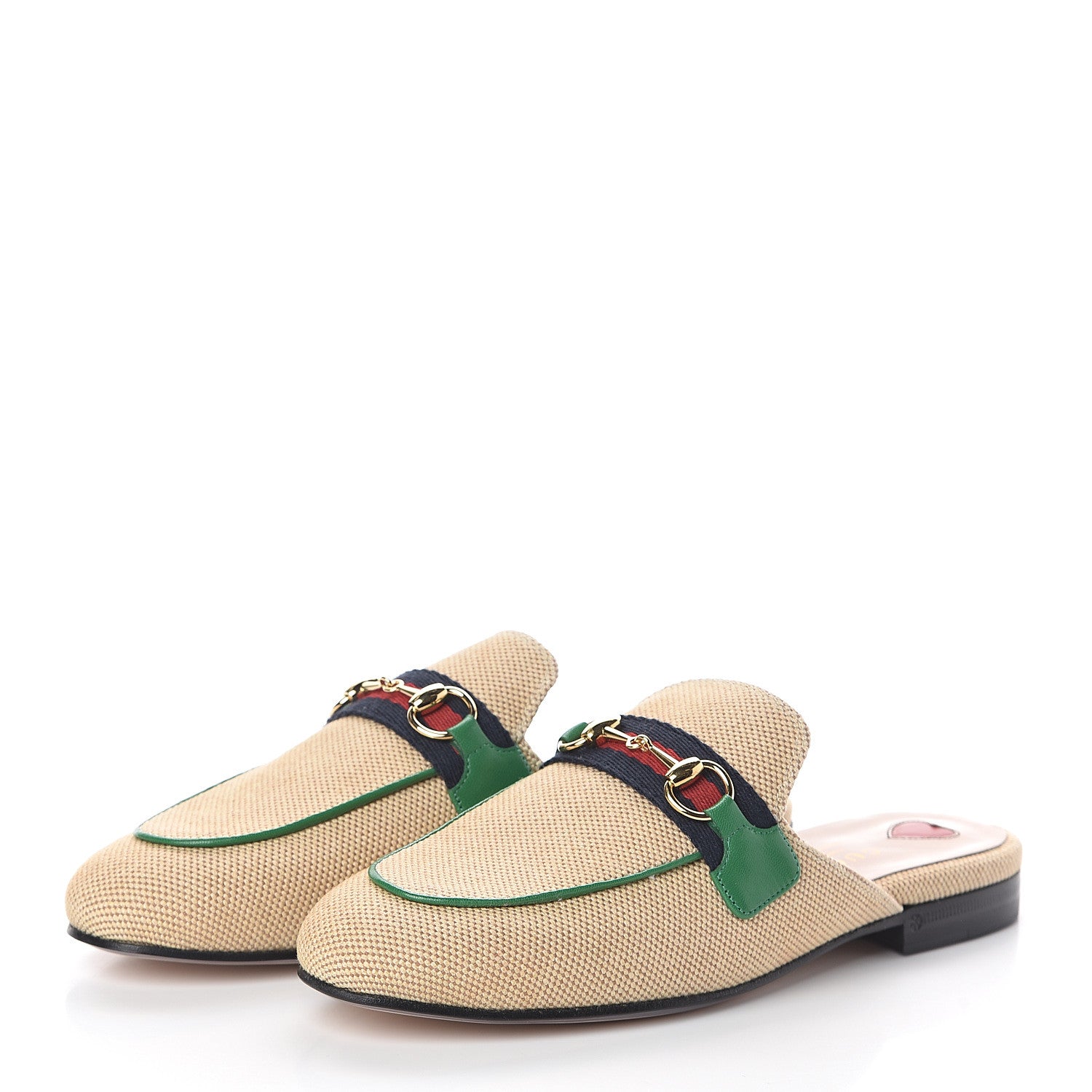 Gucci Canvas Vintage Charlotte Web Womens Princetown Slippers 35 Sand New Shamarock 3 of 7