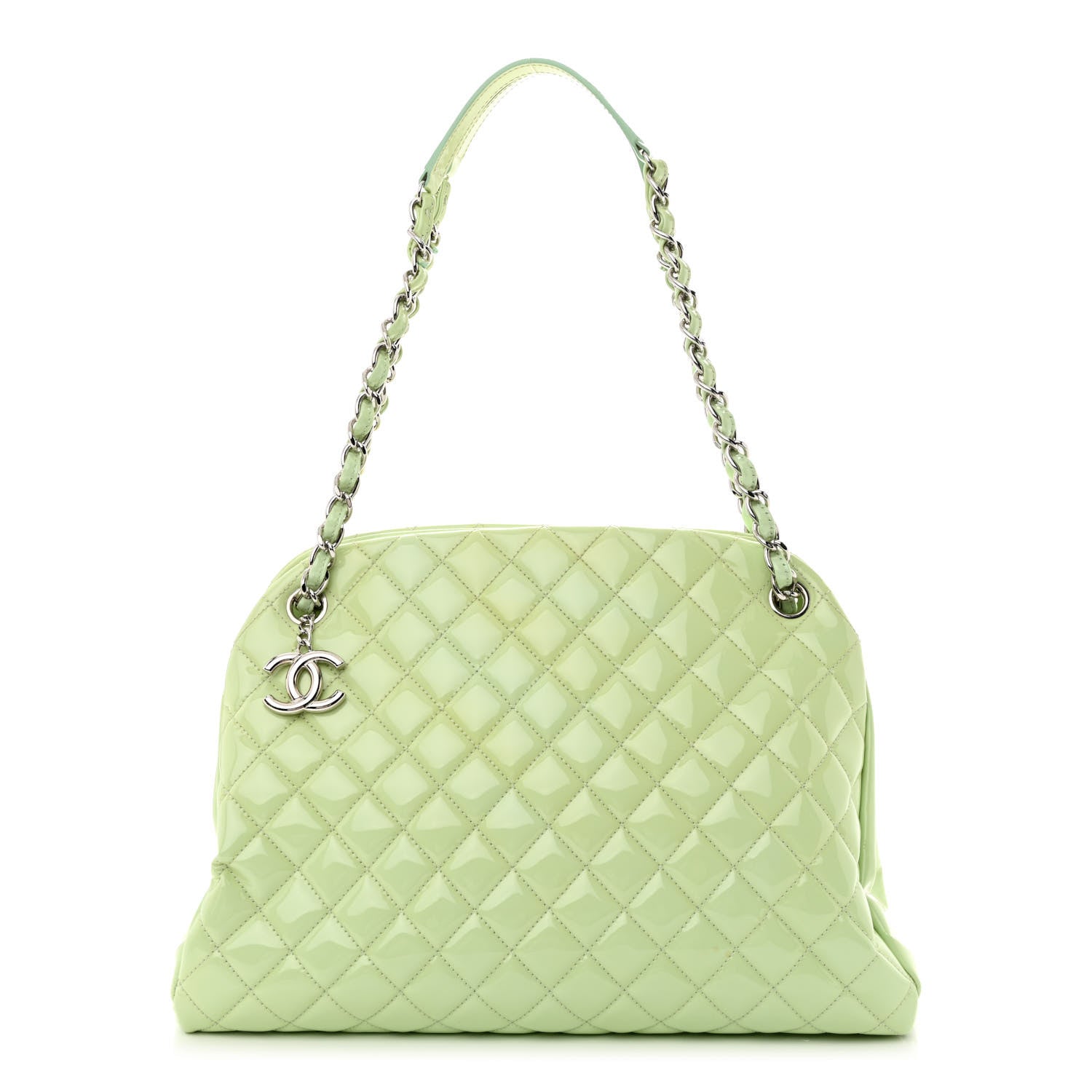Chanel Patent Quilted Large Just Mademoiselle Bowling Bag Light Green 1 of 12
