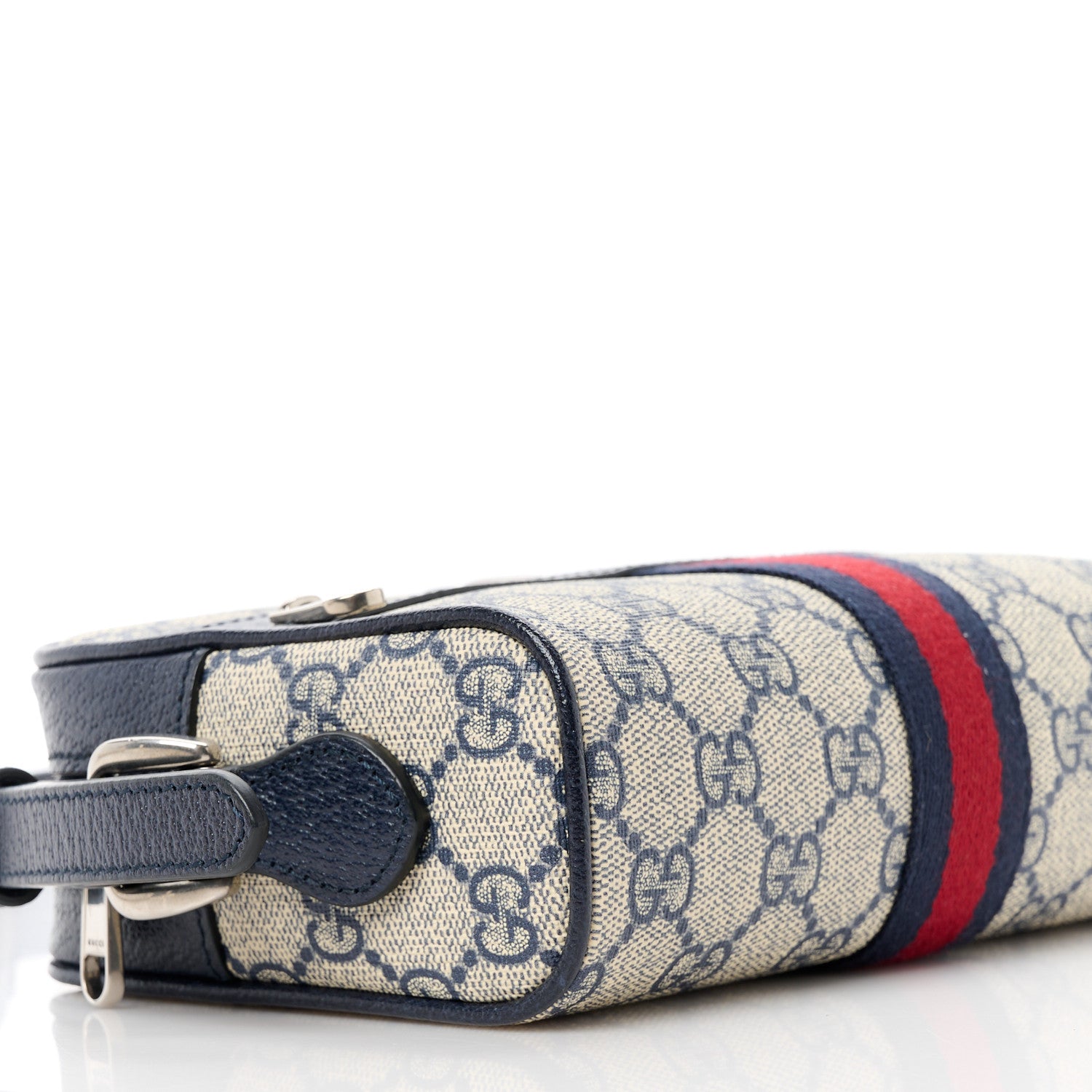 Gucci GG Supreme Monogram Textured Dollar Calfskin Web Mini Ophidia Shoulder Bag Beige Blue 9 of 10