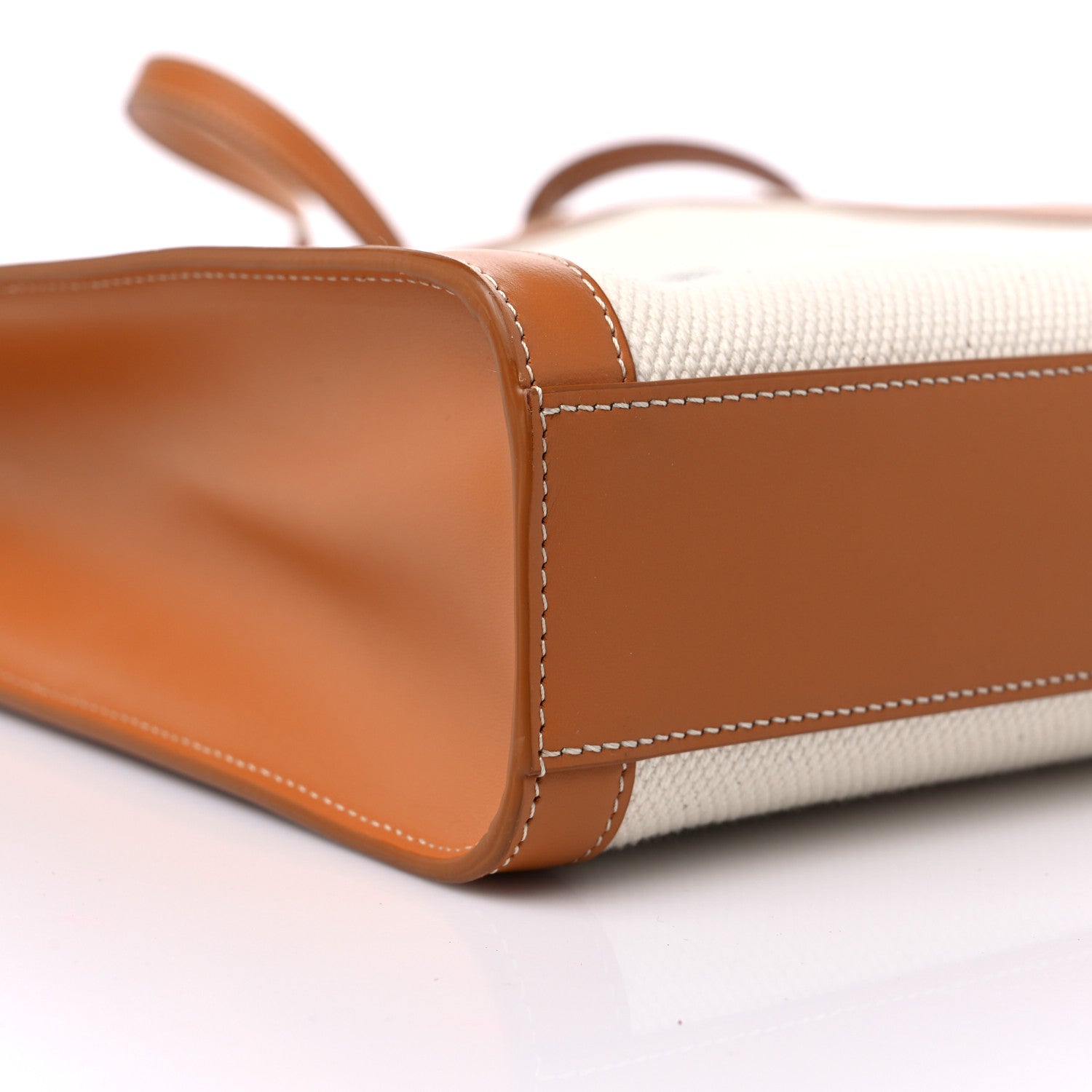 Celine Canvas Calfskin Logo Print Small Vertical Cabas Natural Tan 7 of 8