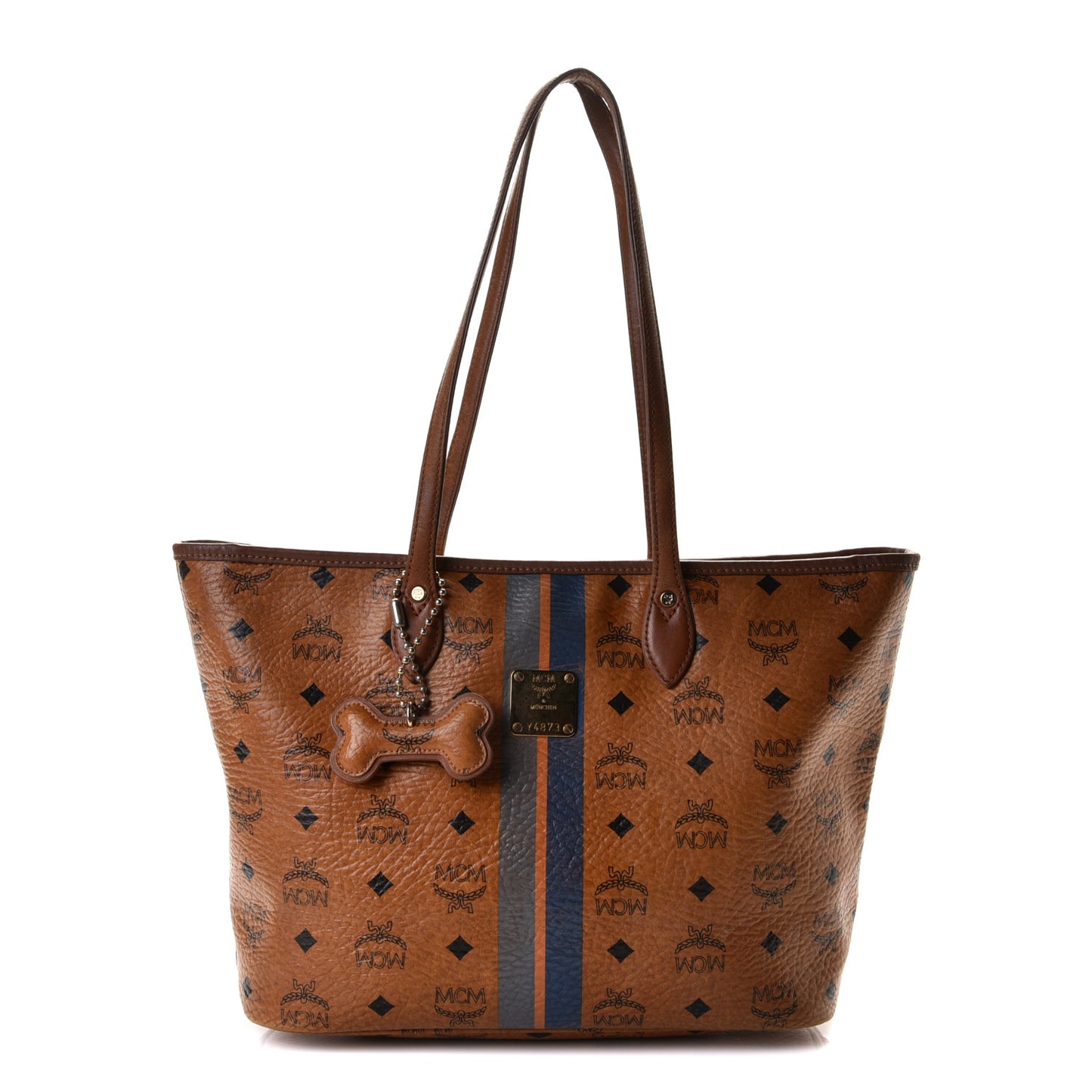 Visetos Dog Bone Striped Shopper Tote Cognac
