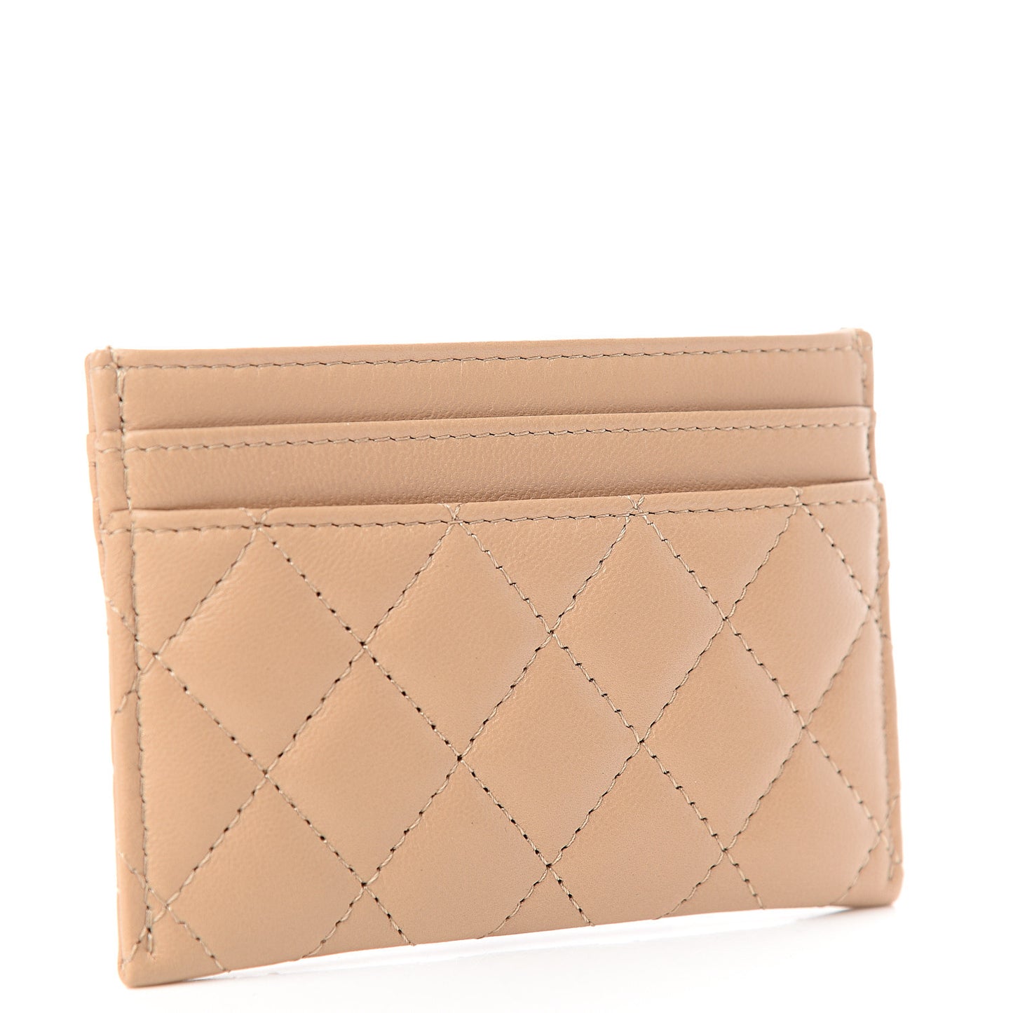 Lambskin Quilted Boy Card Holder Beige