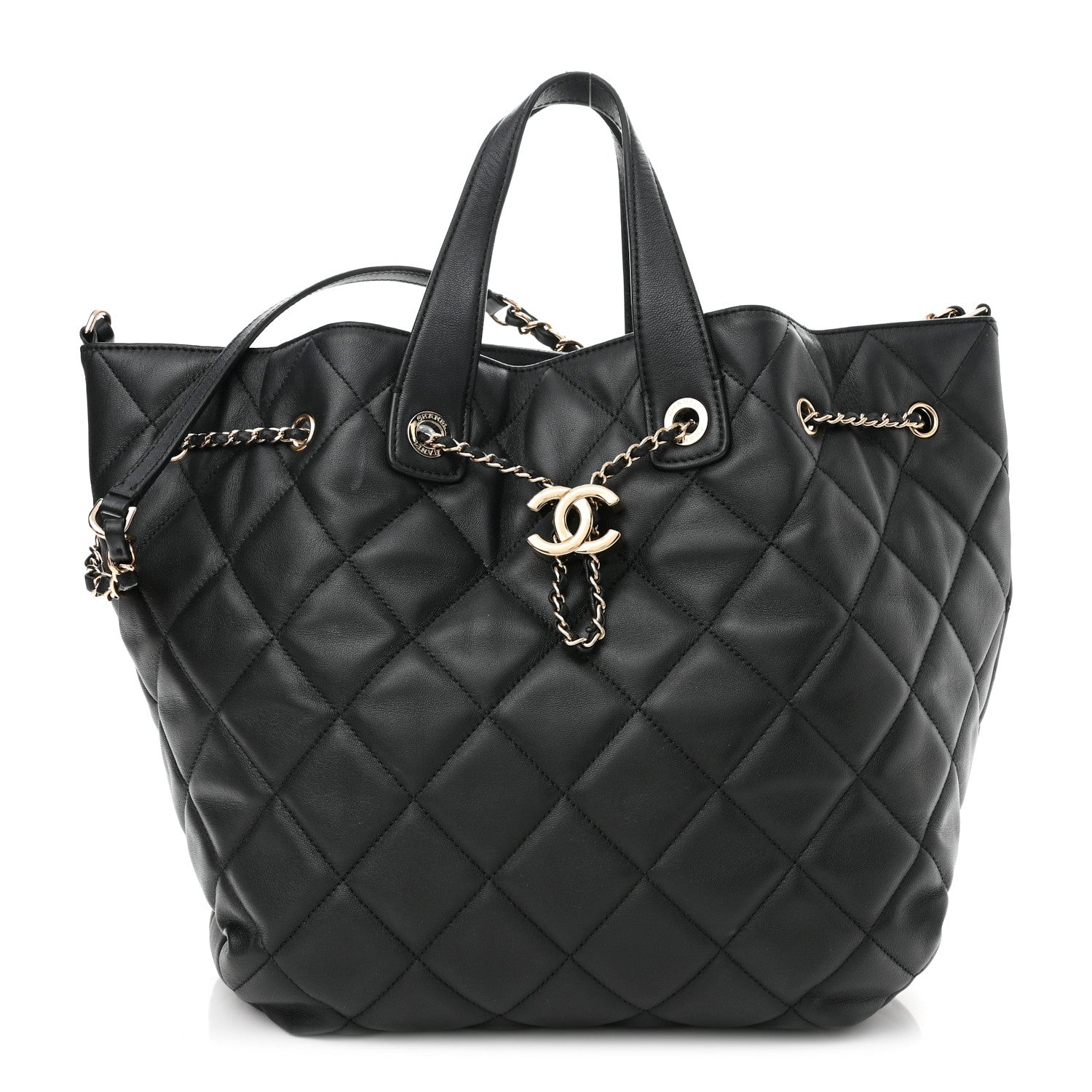 Chanel Lambskin Quilted CC Dweller Drawstring Tote Black 1 of 11