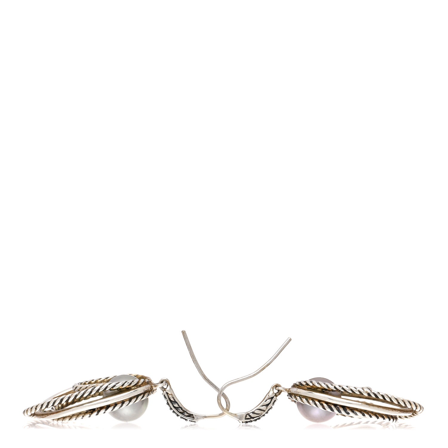 David Yurman Sterling Silver Gray Pearl Diamond Crossover Cable Drop Earrings 3 of 4