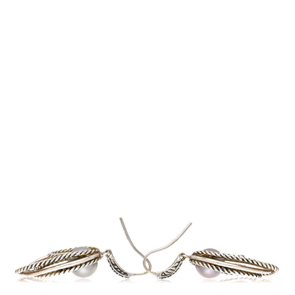 David Yurman Sterling Silver Gray Pearl Diamond Crossover Cable Drop Earrings 3 of 4