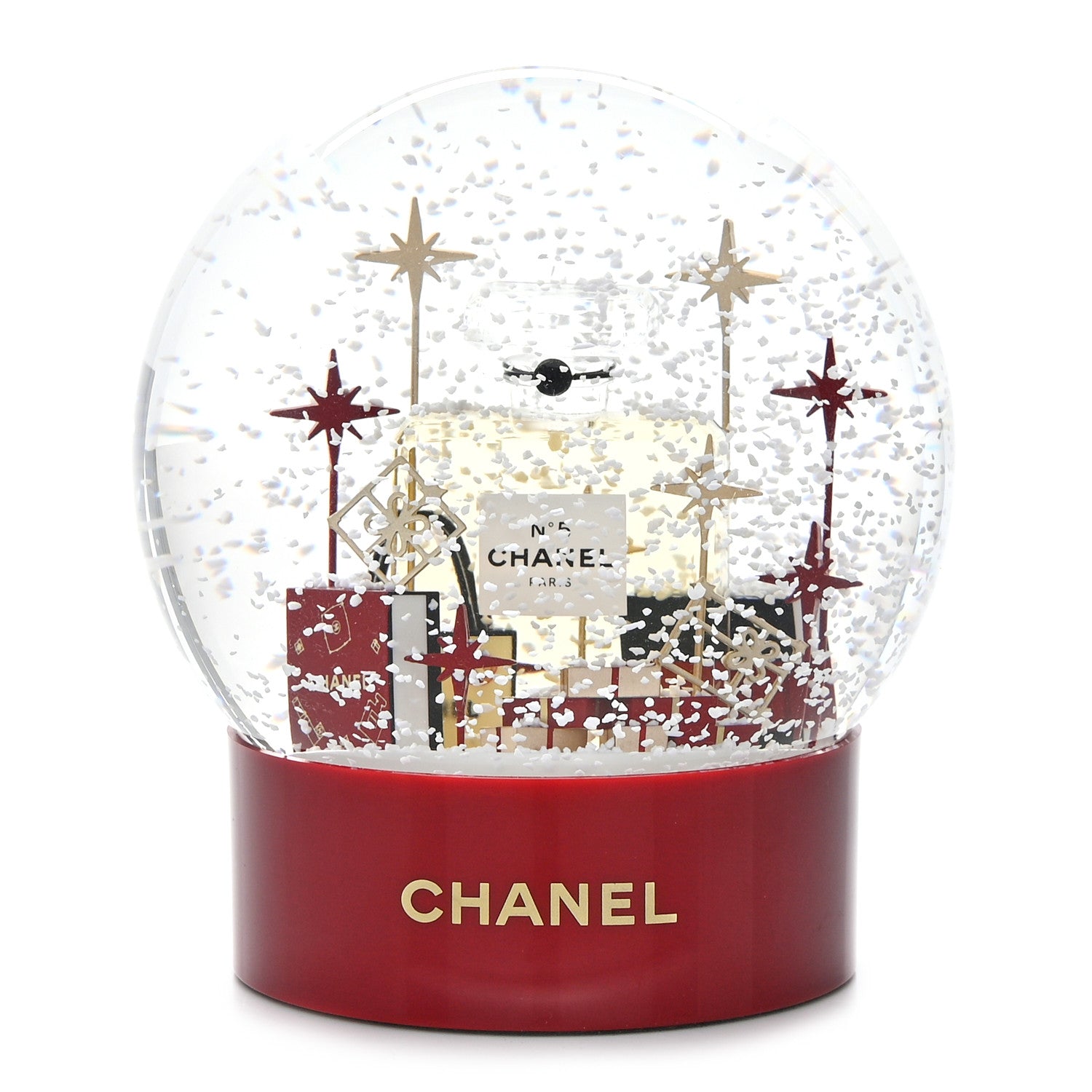 Chanel Glass N°5 Perfume Bottle Snow Globe Red 1 of 8