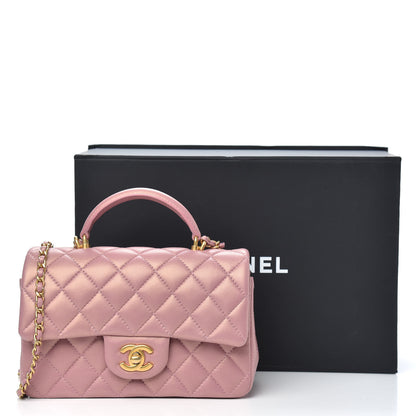 Chanel Iridescent Lambskin Quilted Mini Top Handle Rectangular Flap Pink 11 of 11