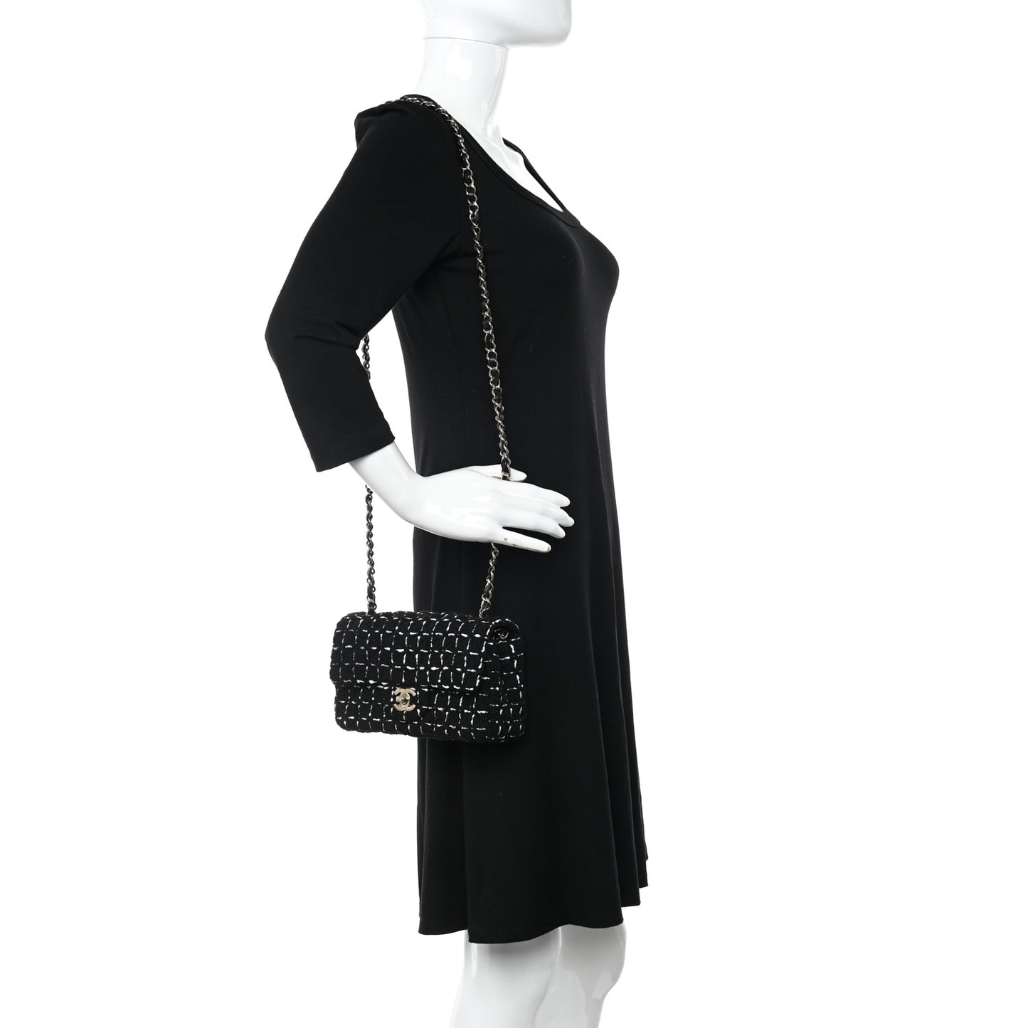 Tweed Quilted Mini Rectangular Flap Black White
