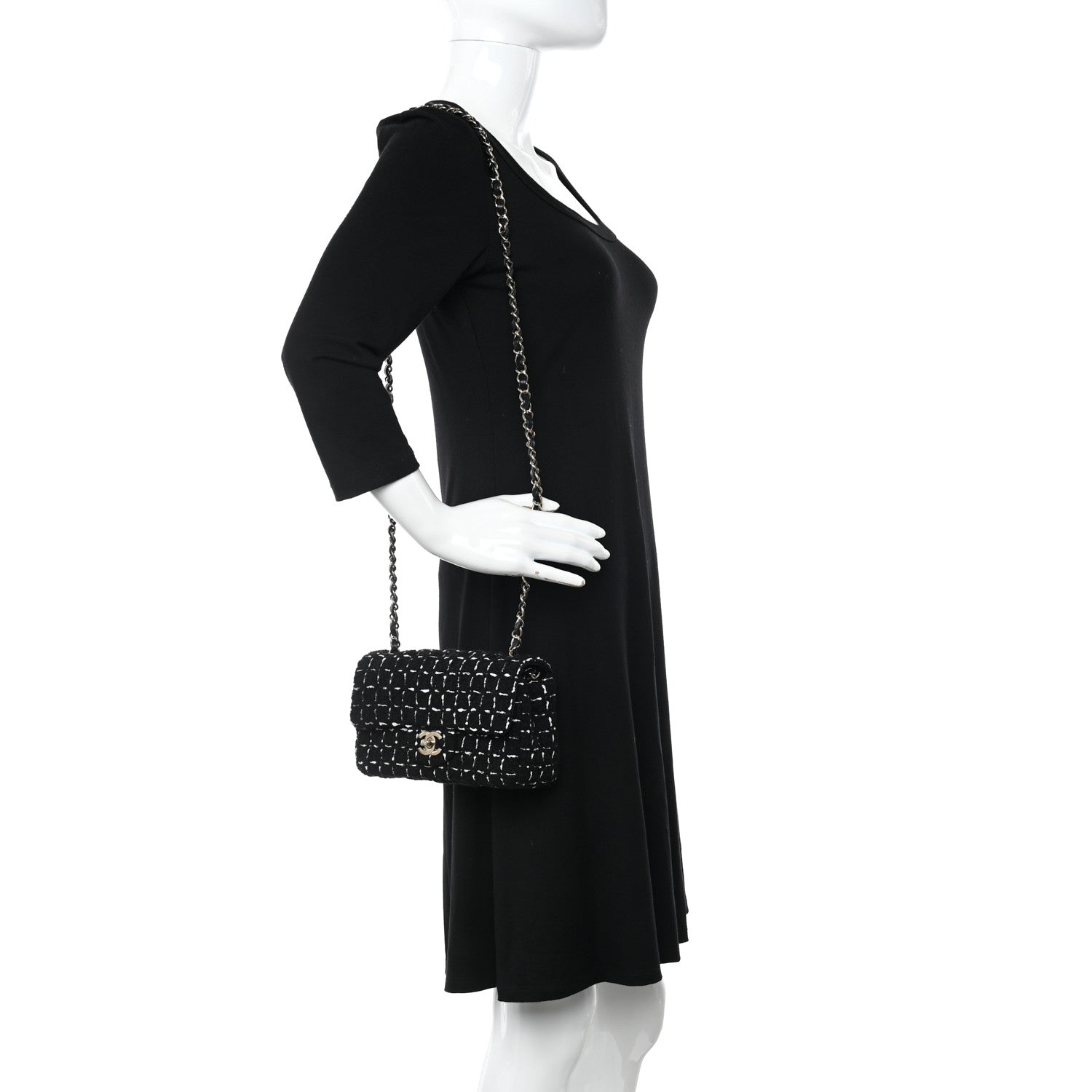 Chanel Tweed Quilted Mini Rectangular Flap Black White 2 of 11