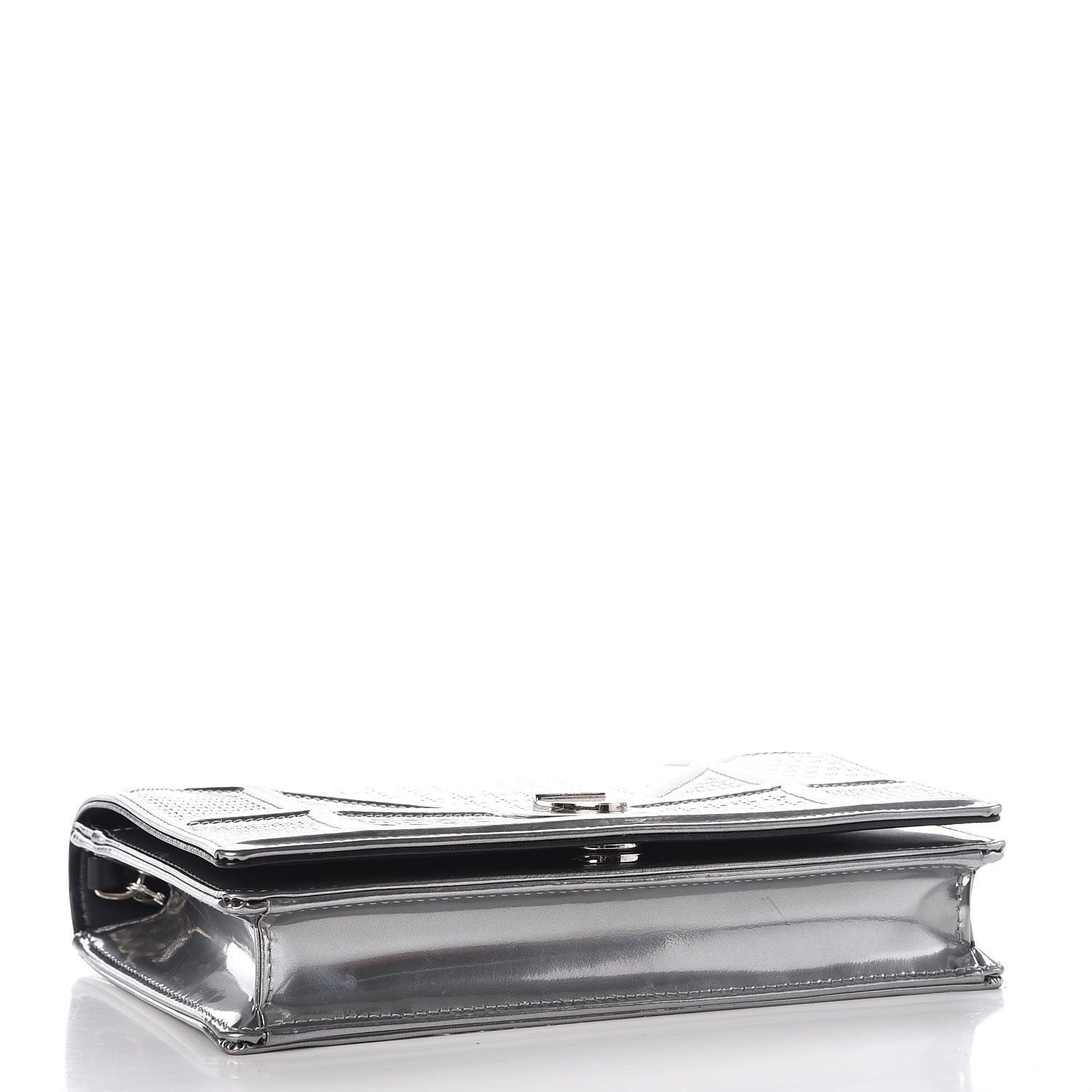 Christian Dior Metallic Patent Micro-Cannage Diorama Wallet on Chain Pouch Silver 4 of 8