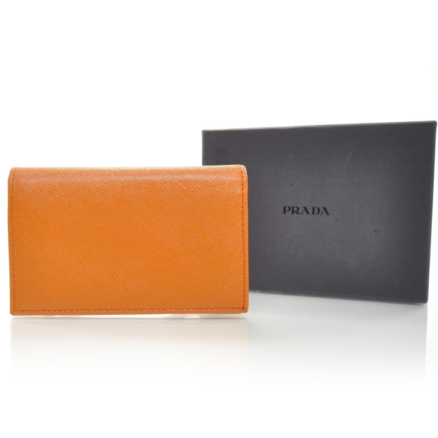 Prada Saffiano Card Holder Wallet Orange 2 of 9