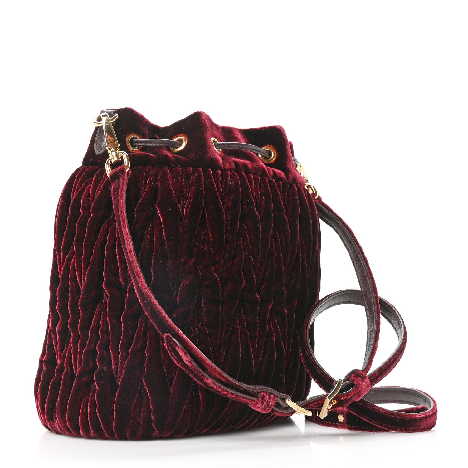 Miu Miu Velluto Matelasse Bucket Bag Bordeuax 4 of 17