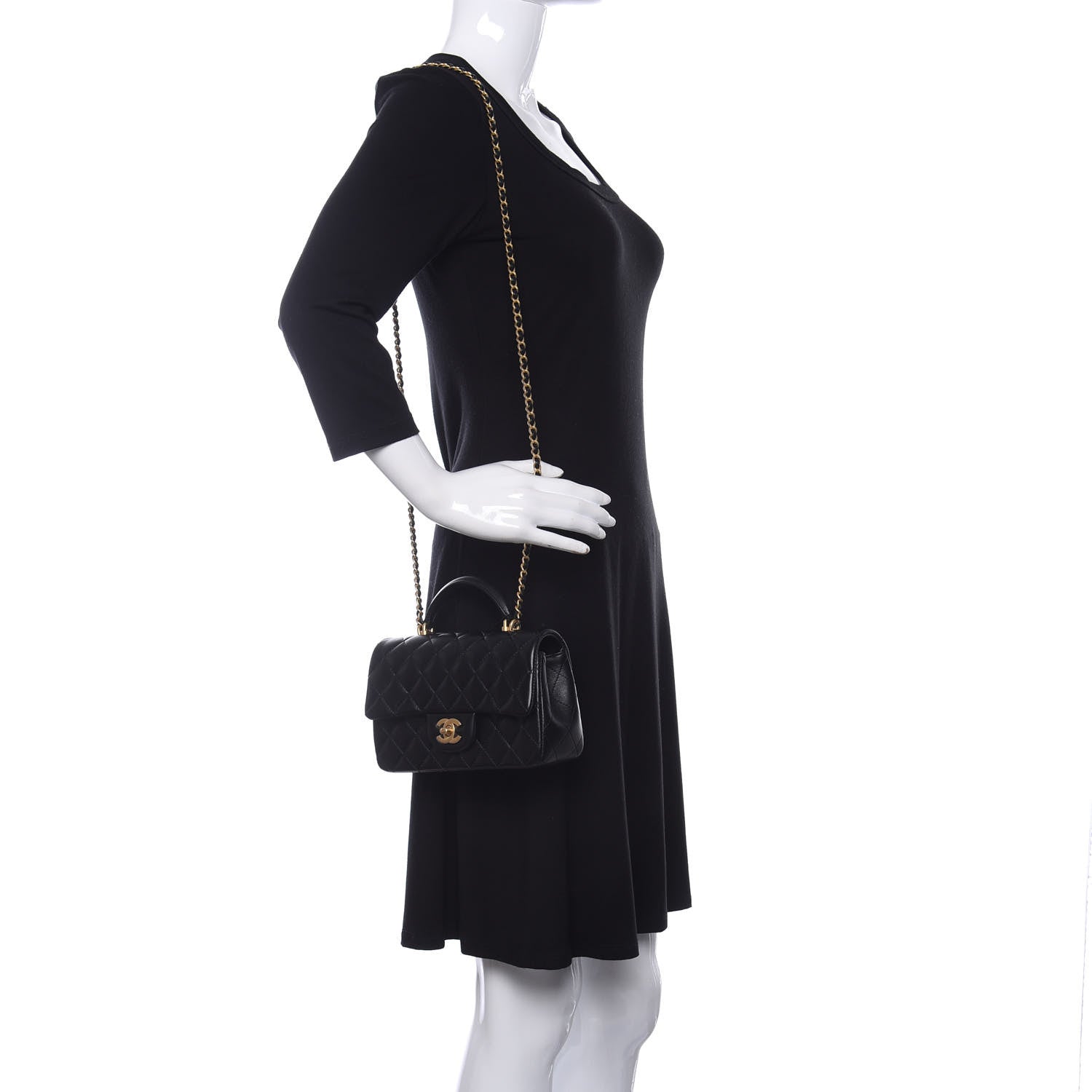 Chanel Lambskin Quilted Mini Top Handle Rectangular Flap Black 2 of 12