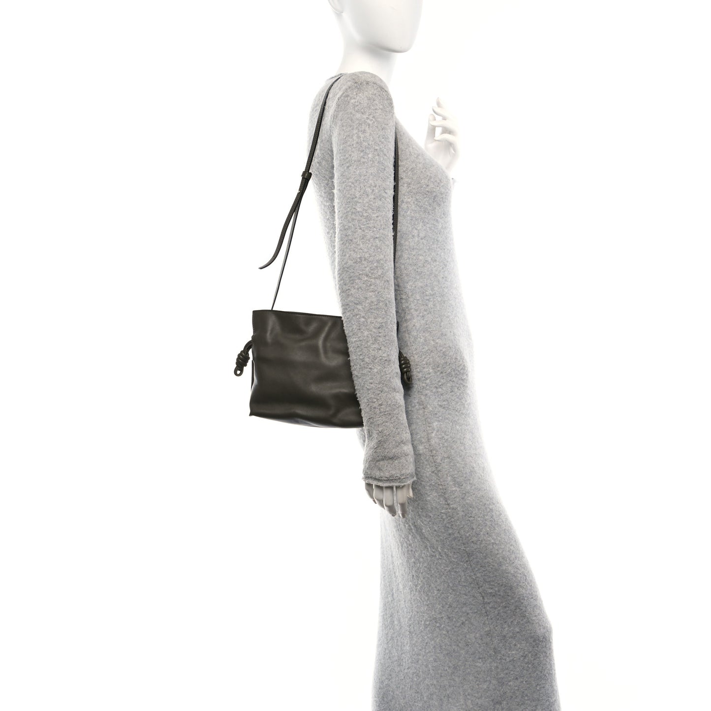 Calfskin Mini Flamenco Knot Clutch Dark Khaki