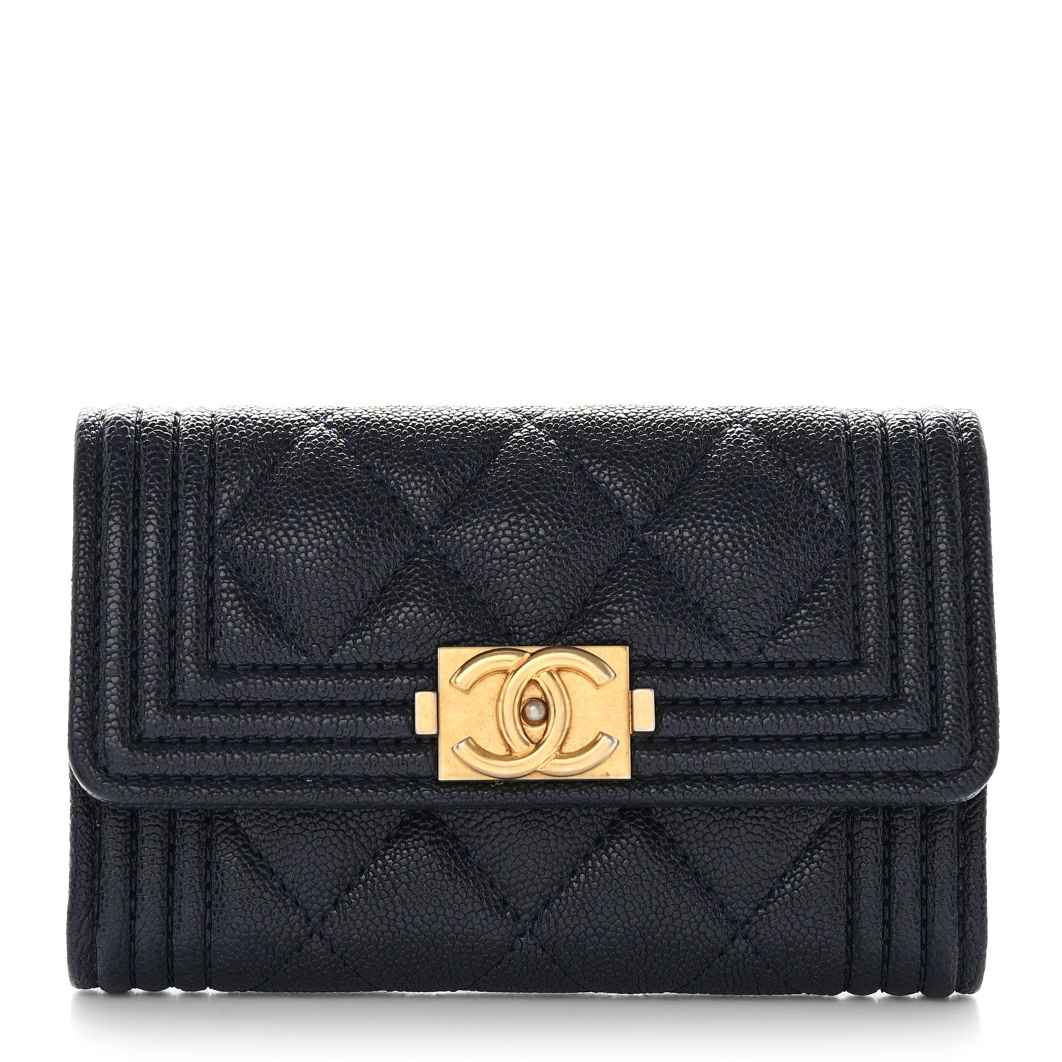 Chanel Caviar Quilted Boy Flap Card Holder Navy 1 of 9