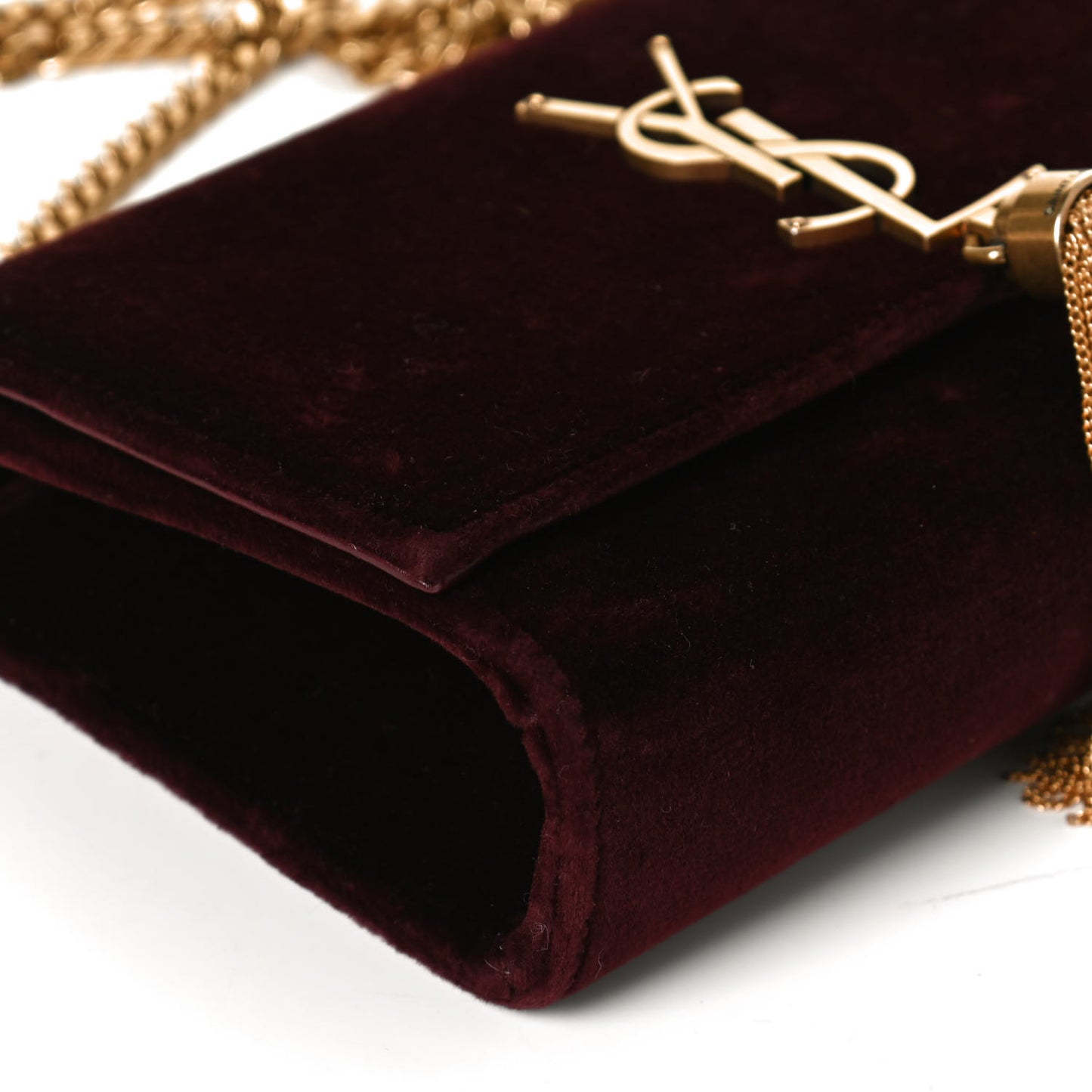 Velvet Small Classic Monogram Kate Tassel Satchel Burgundy