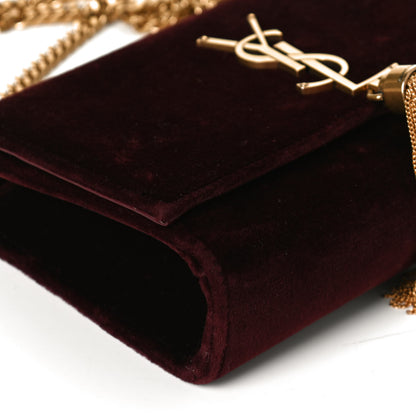 Saint Laurent Velvet Small Classic Monogram Kate Tassel Satchel Burgundy 7 of 14