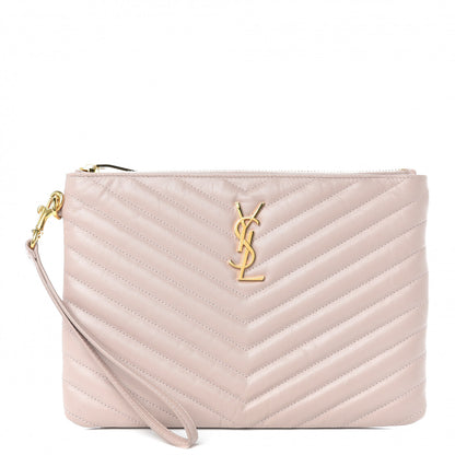 Saint Laurent Calfskin Matelasse Chevron Monogram A5 Wristlet Rose Poudre 1 of 7