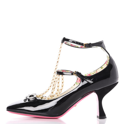 Gucci Patent Pearl Taide T-Strap Mid Heel Pumps 39 Black 1 of 10