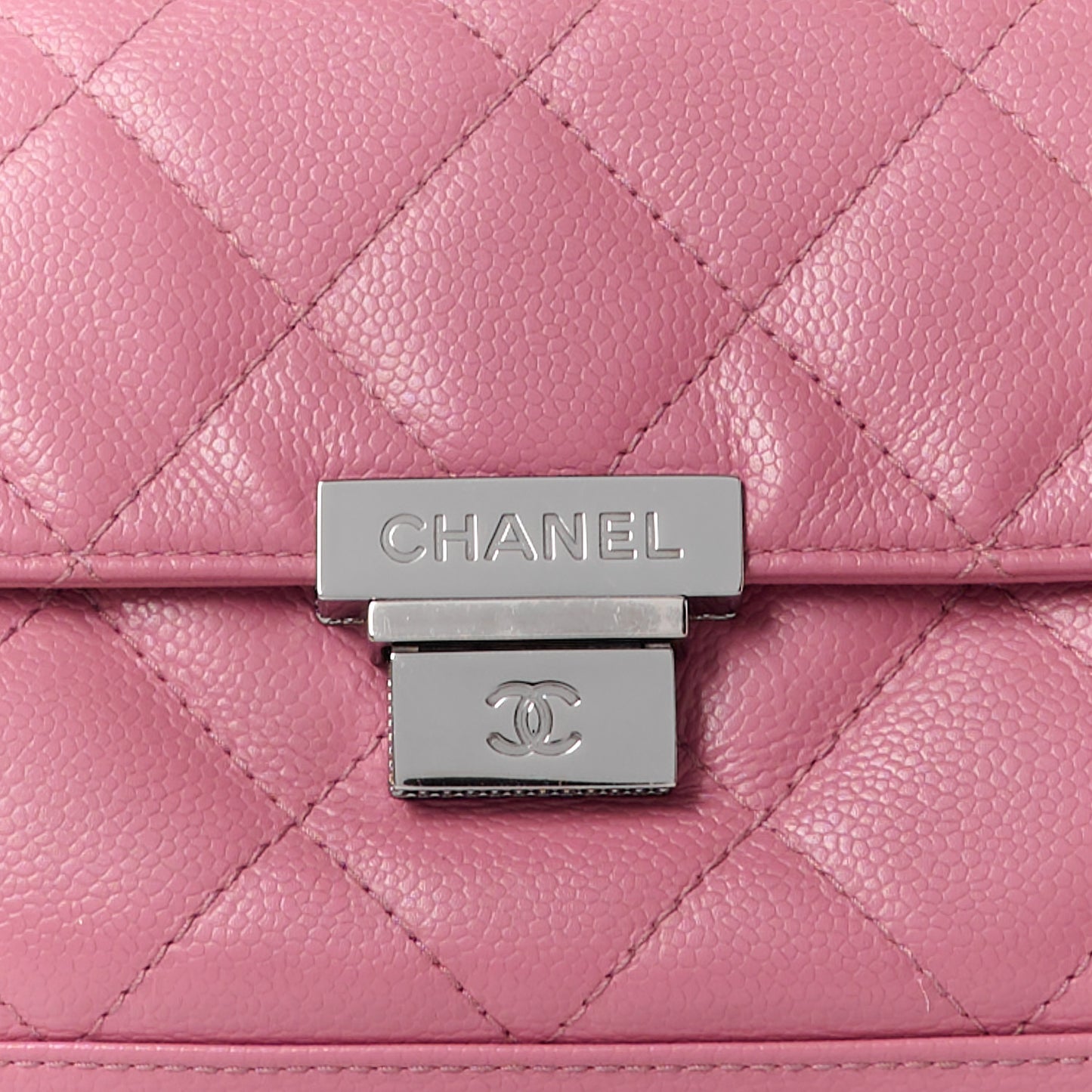 Glazed Calfskin Quilted Lucky Charms East West Accordion Flap Pink