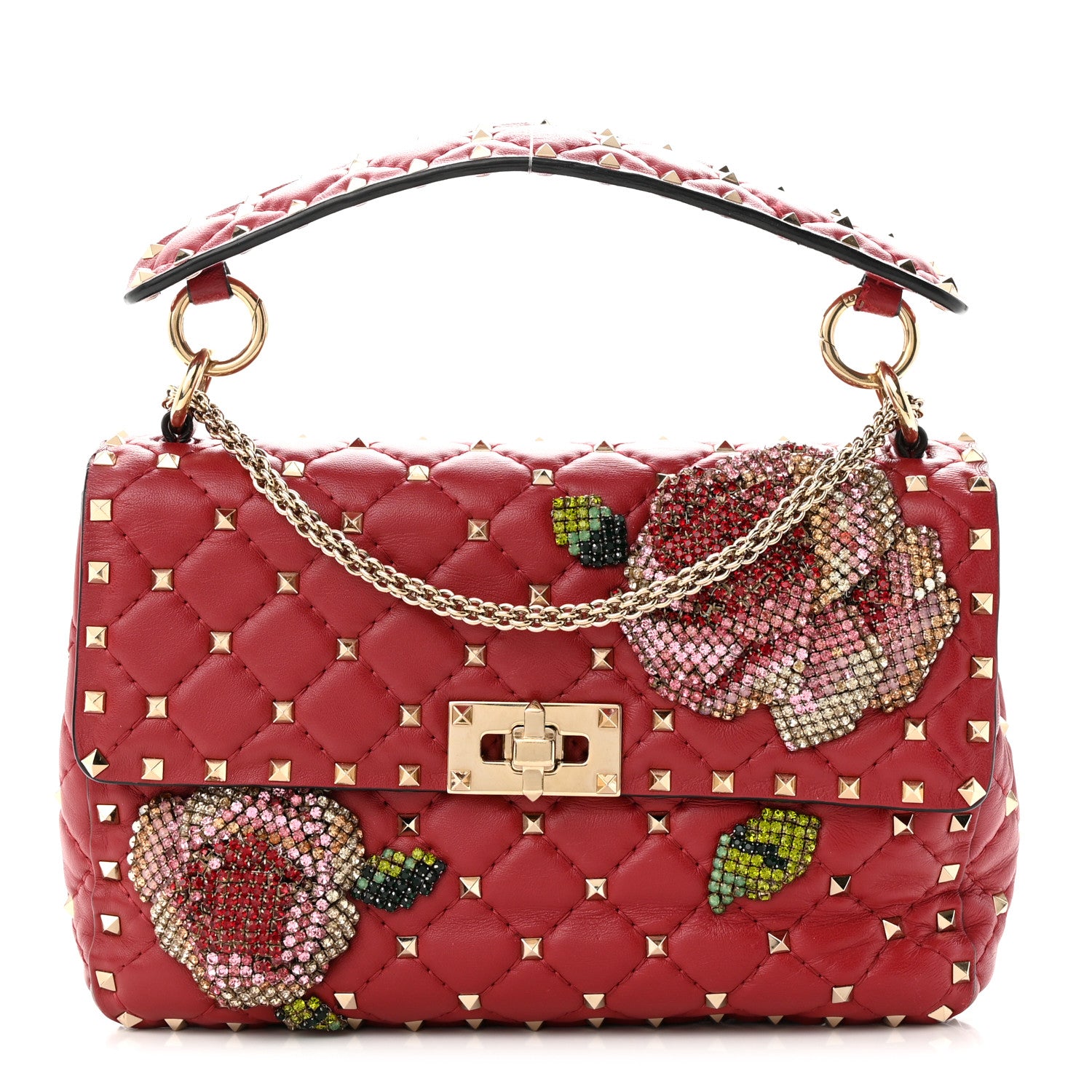 Valentino Garavani Nappa Roses Crystal Medium Rockstud Spike Shoulder Bag Red 1 of 9