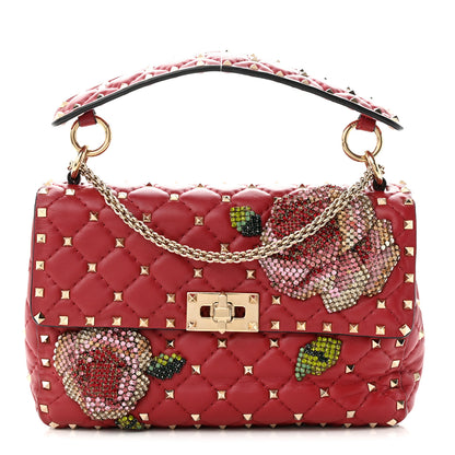 Valentino Garavani Nappa Roses Crystal Medium Rockstud Spike Shoulder Bag Red 1 of 9