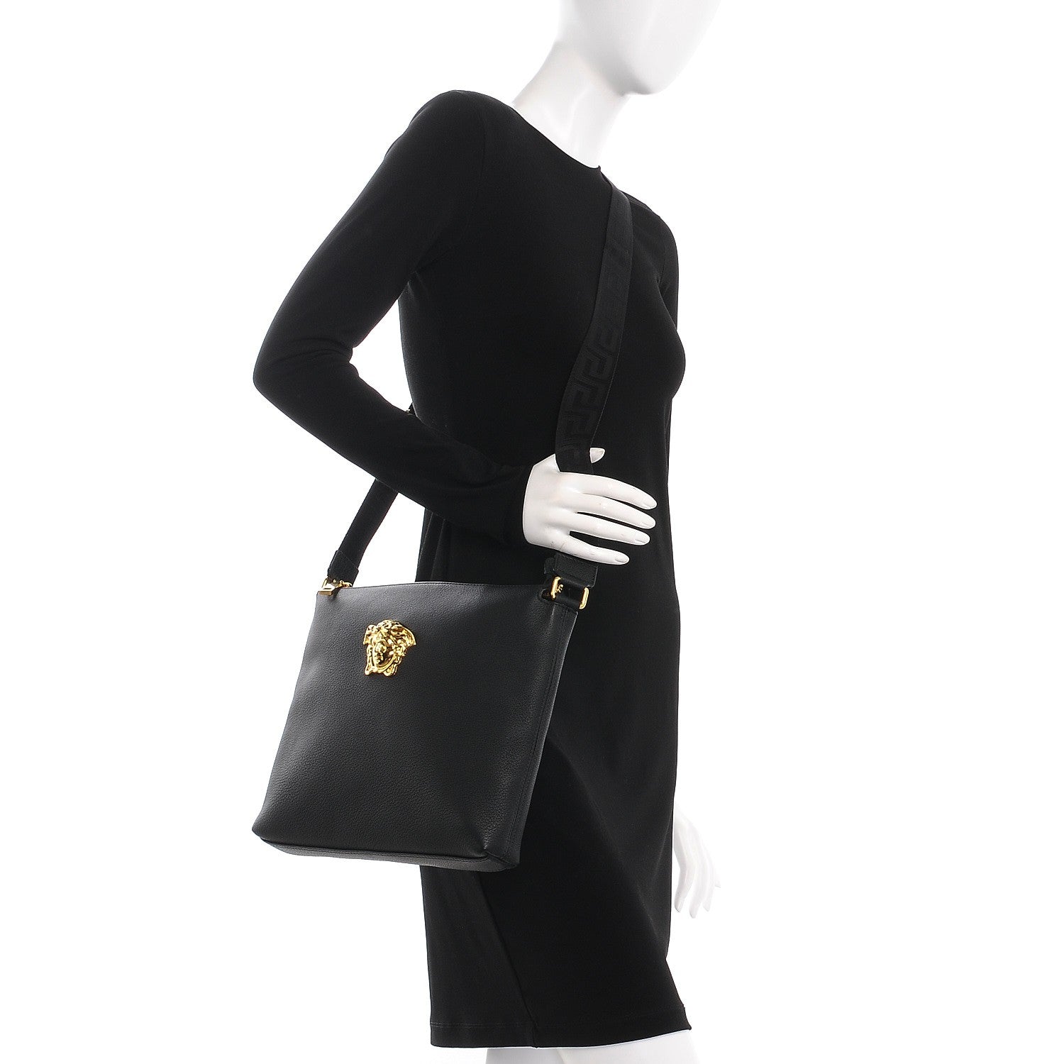 Versace Grained Calfskin Medusa Head Messenger Bag Black 2 of 7