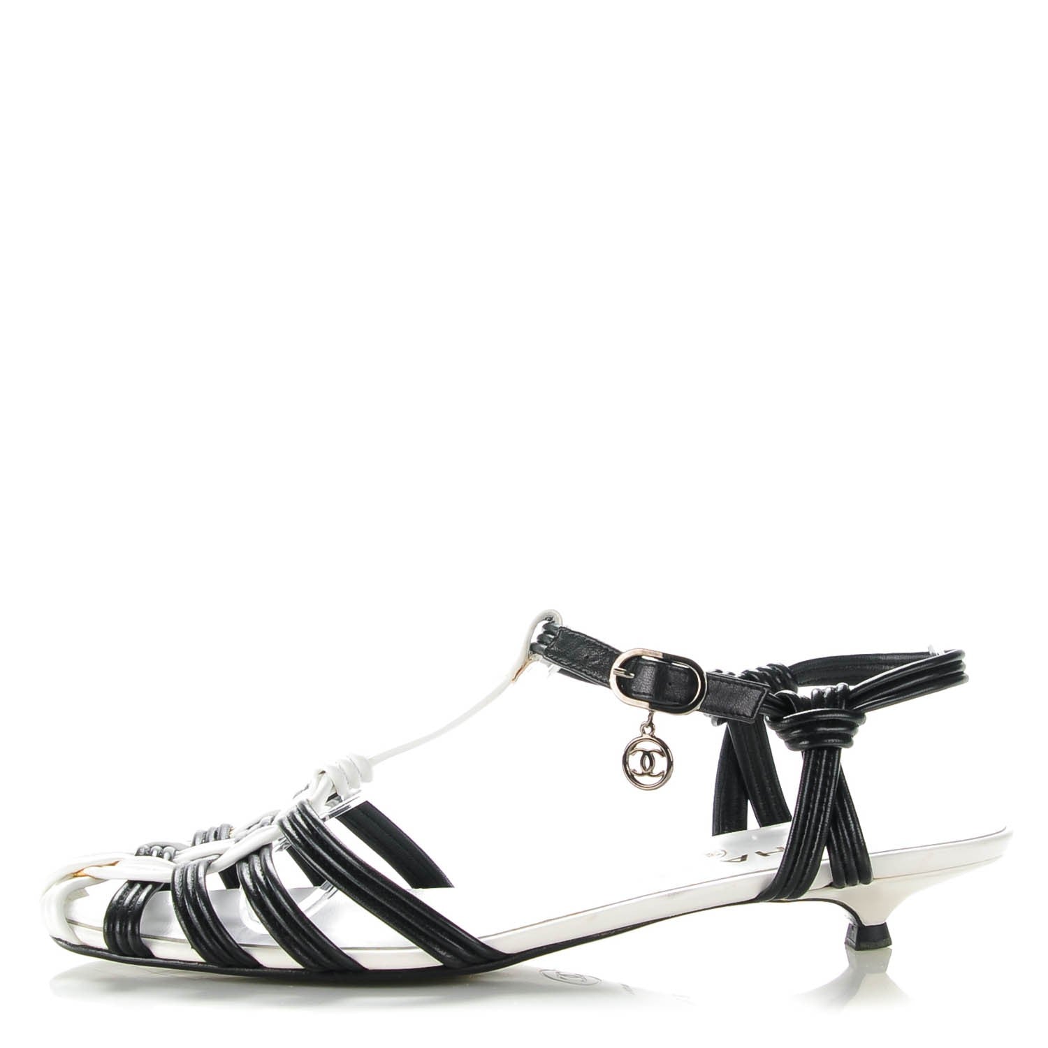 Chanel Lambskin Sandals 38.5 Black White 1 of 7