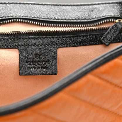 Gucci Vintage Effect Calfskin Matelasse Diagonal Small Torchon GG Marmont Shoulder Bag Cognac Black 5 of 9