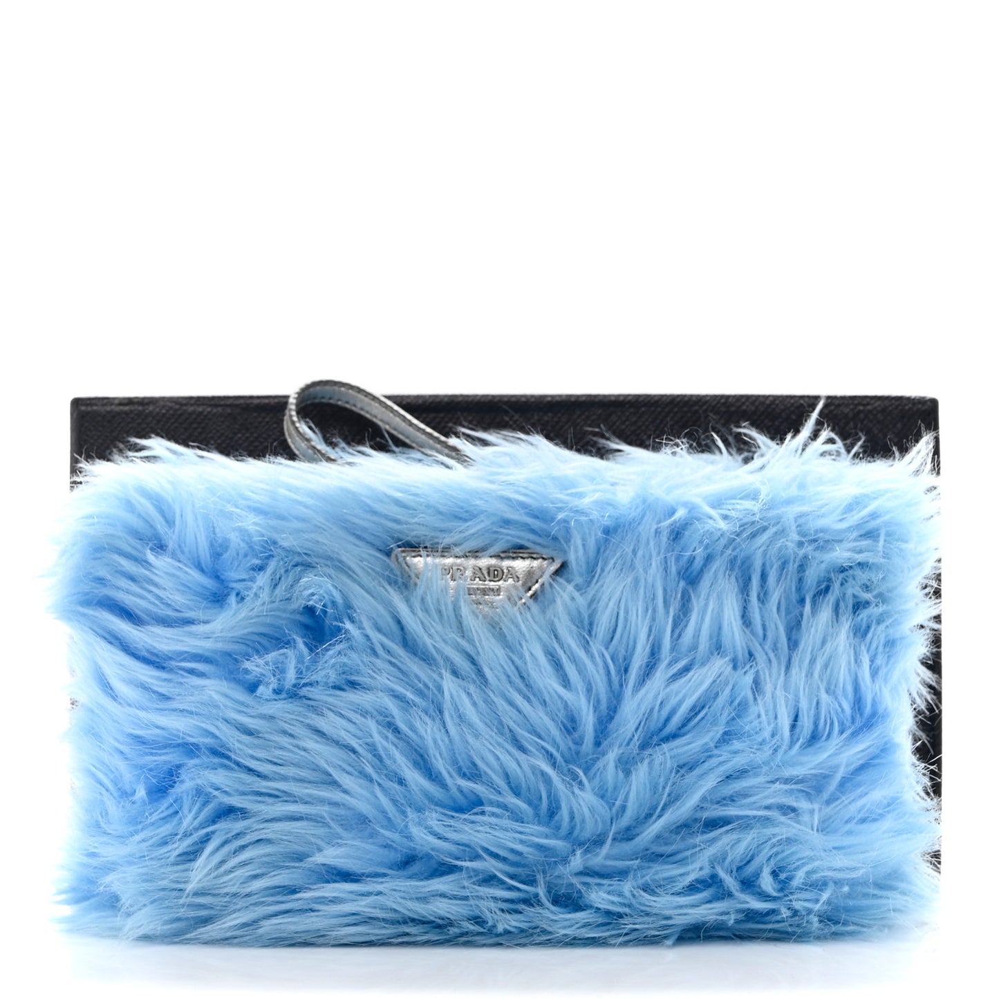Eco Pelliccia Faux Fur Wristlet Clutch Azzurro