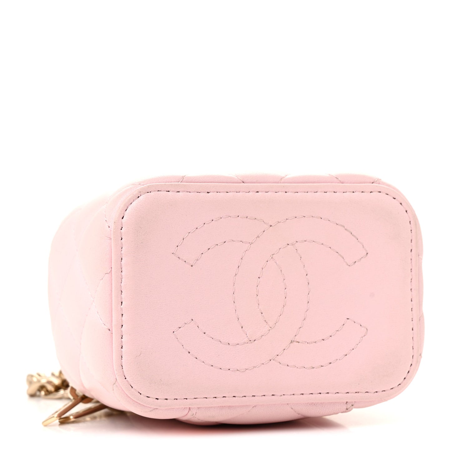Lambskin Quilted Enamel Coco Mini Vanity Case With Chain Pink