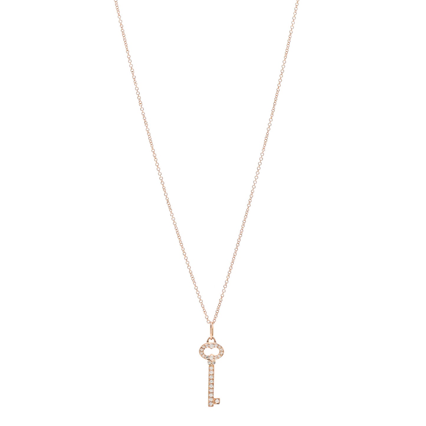 18K Rose Gold Diamond Mini Vintage Oval Key Pendant Necklace