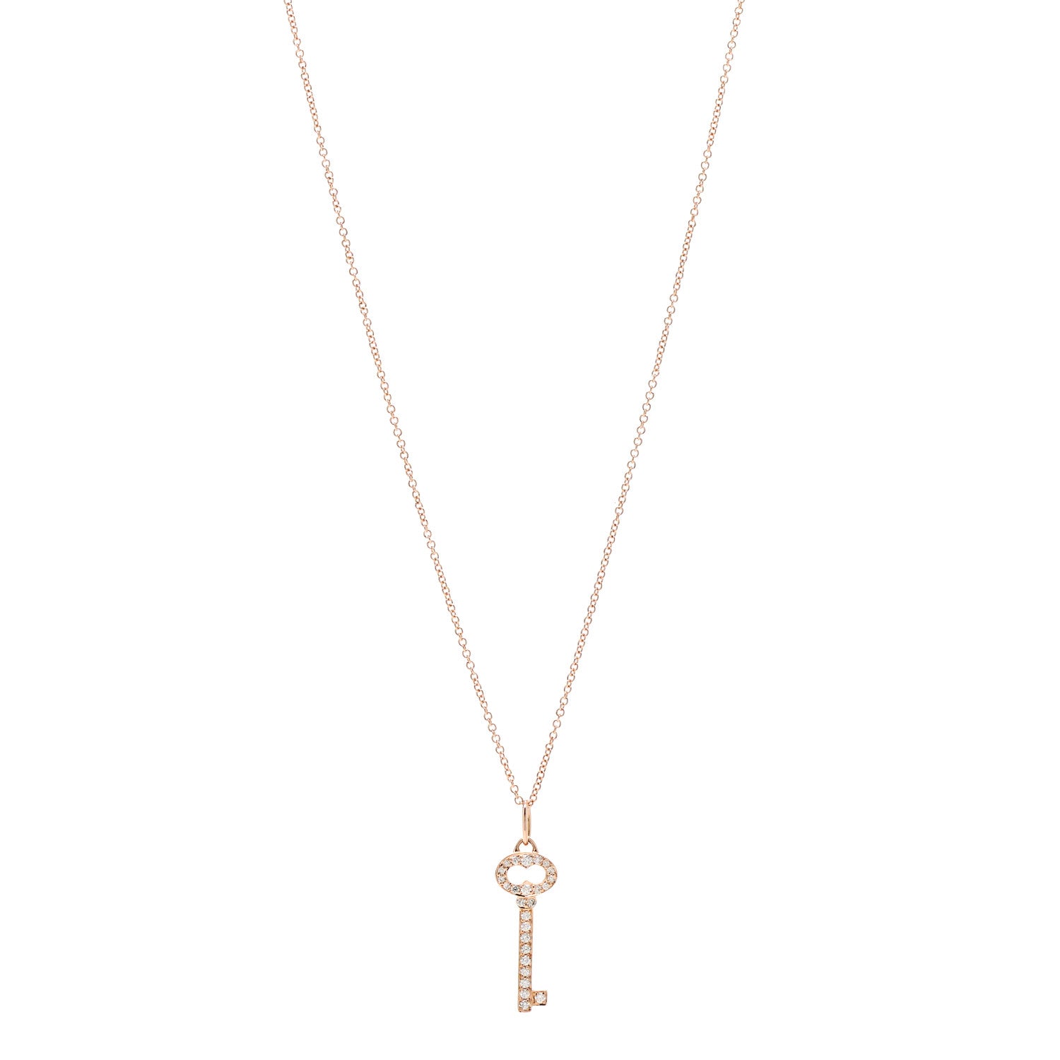 Tiffany 18K Rose Gold Diamond Mini Vintage Oval Key Pendant Necklace 1 of 6