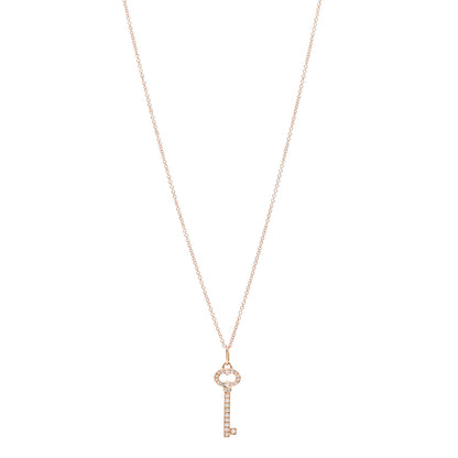 Tiffany 18K Rose Gold Diamond Mini Vintage Oval Key Pendant Necklace 1 of 6