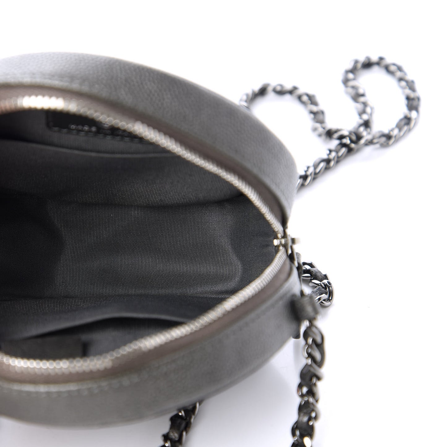 Metallic Caviar Quilted Round Filigree Crossbody Ruthenium