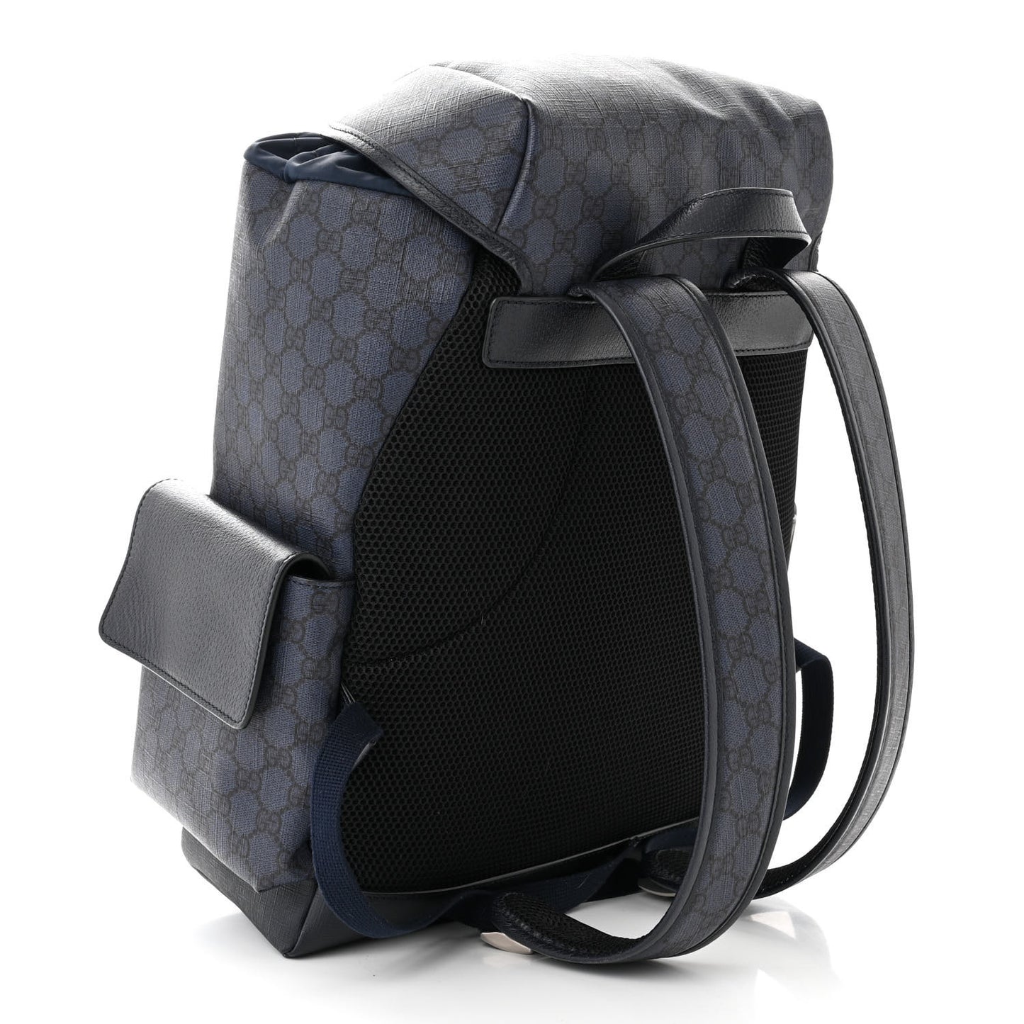 GG Supreme Monogram Textured Dollar Calfskin Medium Double Buckle Backpack Blue Dark Blue Black