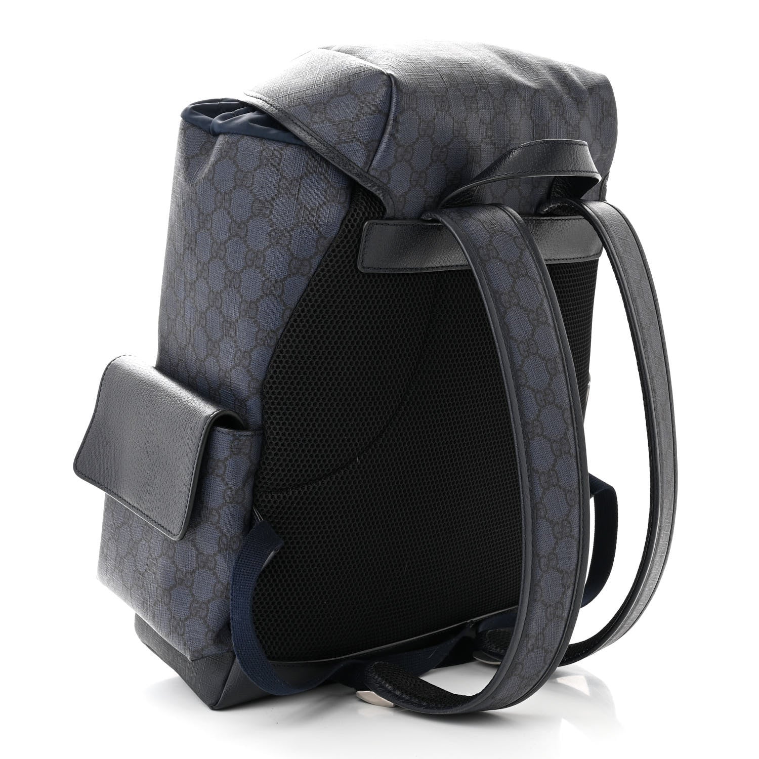 Gucci GG Supreme Monogram Textured Dollar Calfskin Medium Double Buckle Backpack Blue Dark Blue Black 3 of 10
