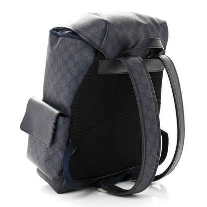 Gucci GG Supreme Monogram Textured Dollar Calfskin Medium Double Buckle Backpack Blue Dark Blue Black 3 of 10