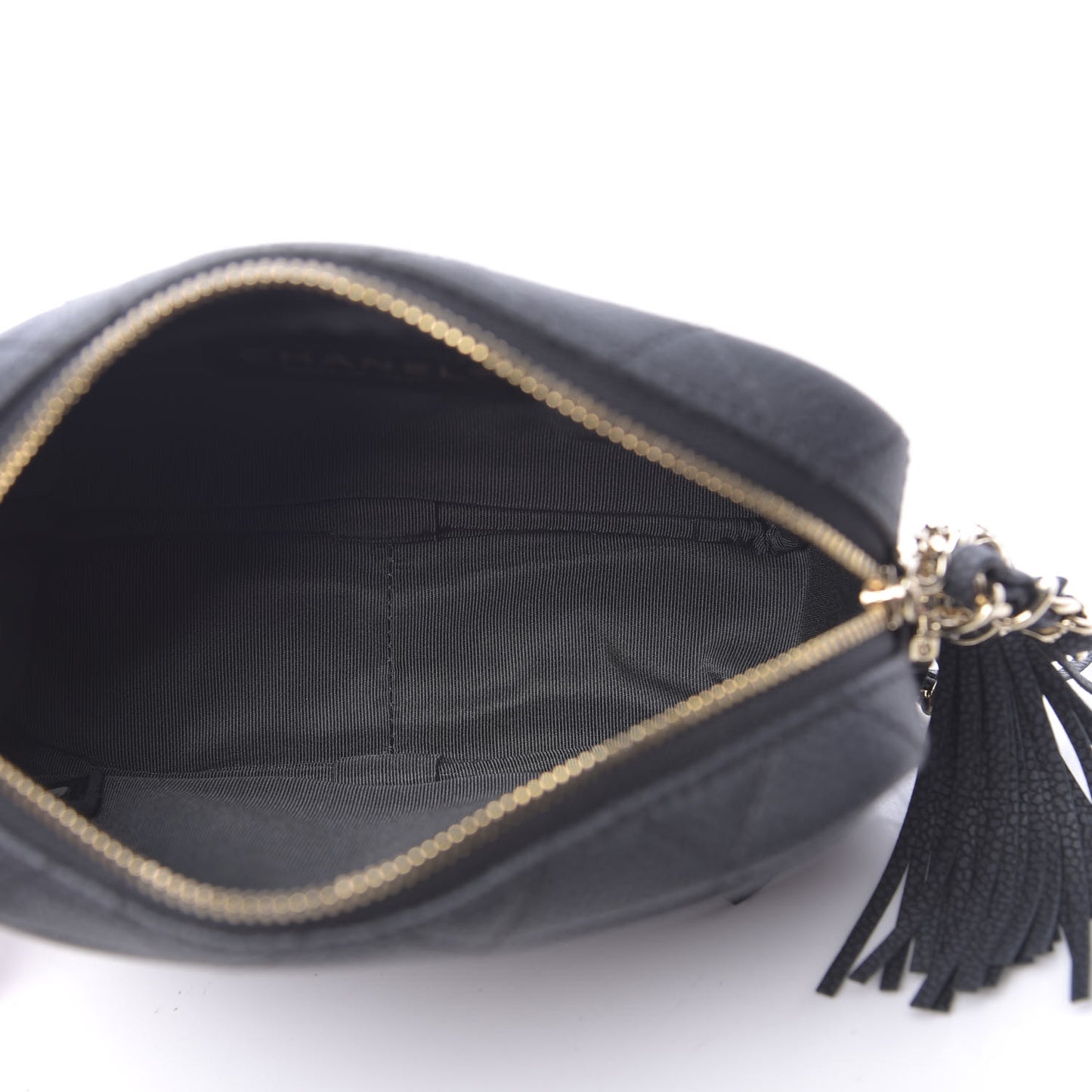 Iridescent Caviar Quilted Mini Coco Tassel Camera Case Black