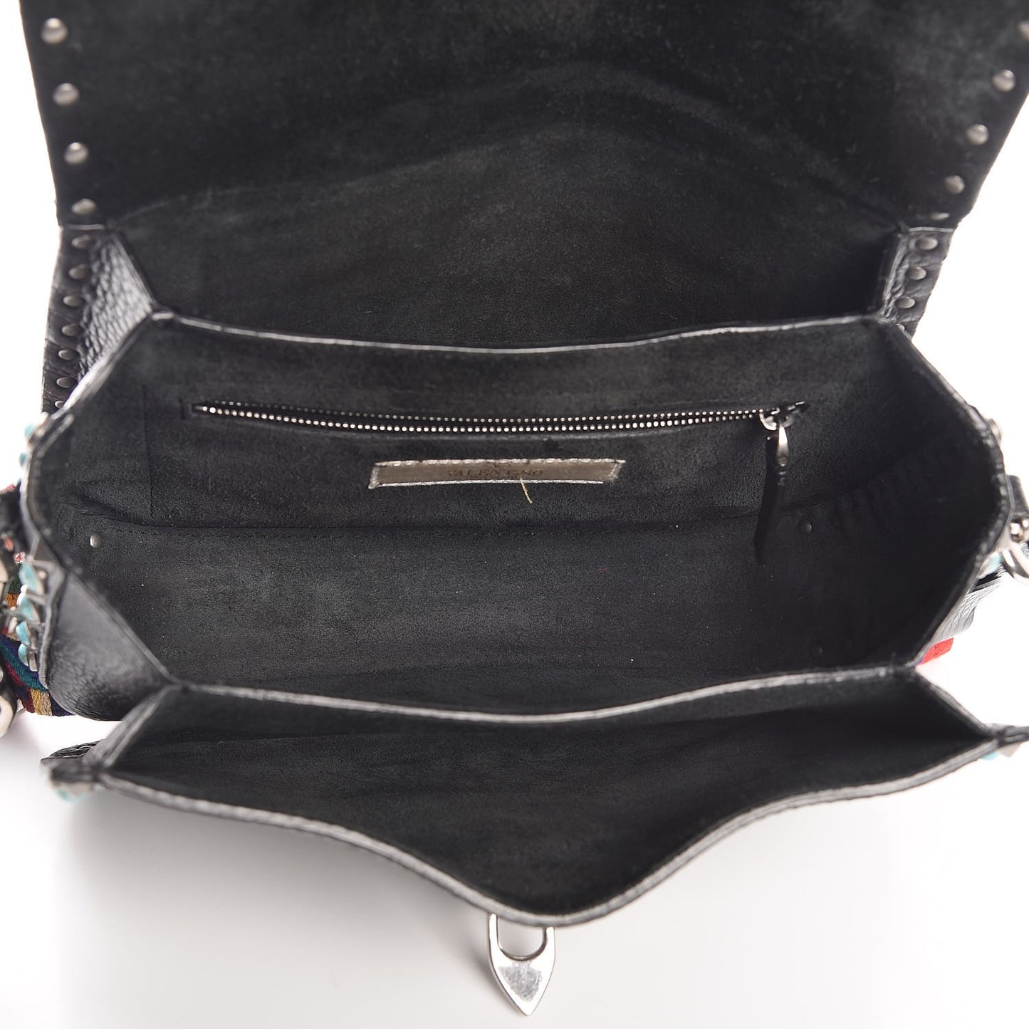 Pebbled Calfskin Turquoise Medium Guitar Strap Rockstud Rolling Flap Saddle Bag Black