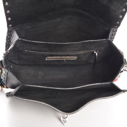 Valentino Garavani Pebbled Calfskin Turquoise Medium Guitar Strap Rockstud Rolling Flap Saddle Bag Black 5 of 8