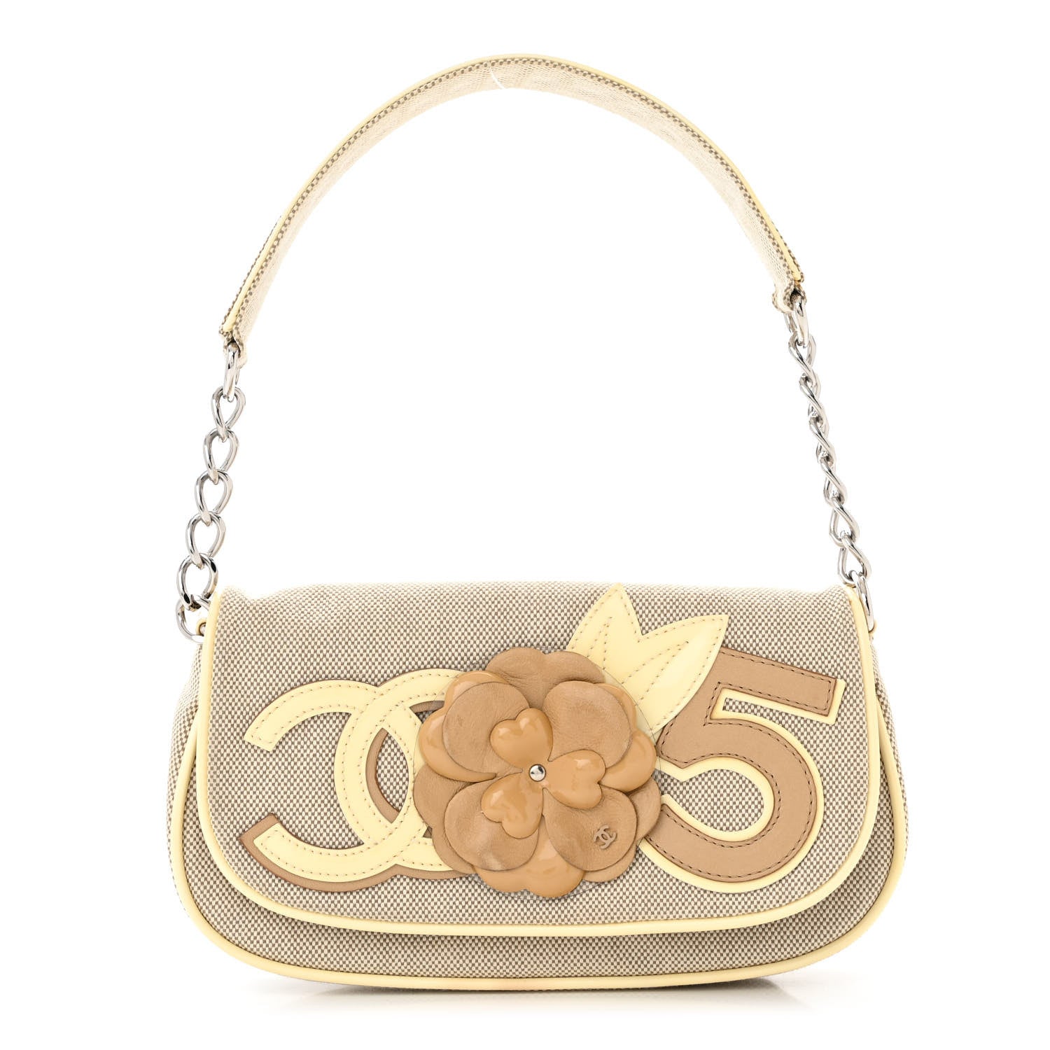 Chanel Canvas Camellia No. 5 Flap Beige Grey 1 of 13