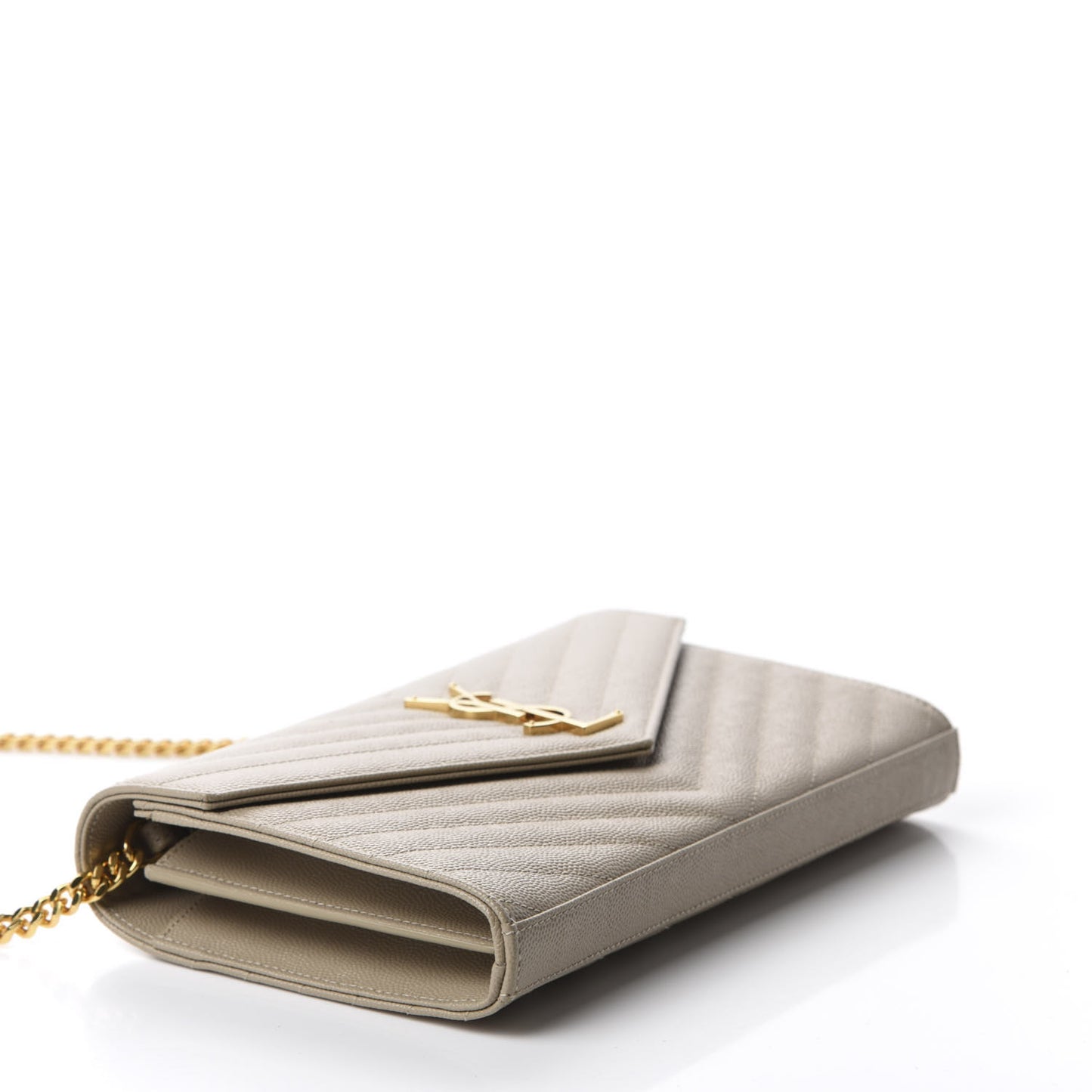 Grain De Poudre Matelasse Chevron Monogram Chain Wallet Dark Beige