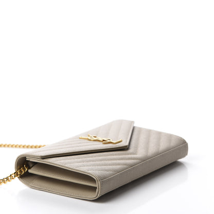 Saint Laurent Grain De Poudre Matelasse Chevron Monogram Chain Wallet Dark Beige 4 of 11