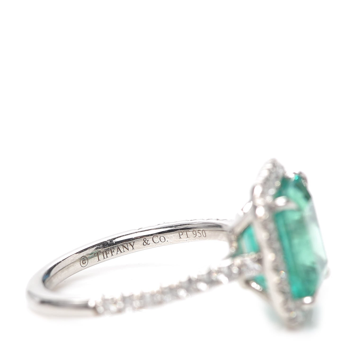Tiffany Platinum Diamond Colombian Emerald Cocktail Ring 54 7 5 of 5
