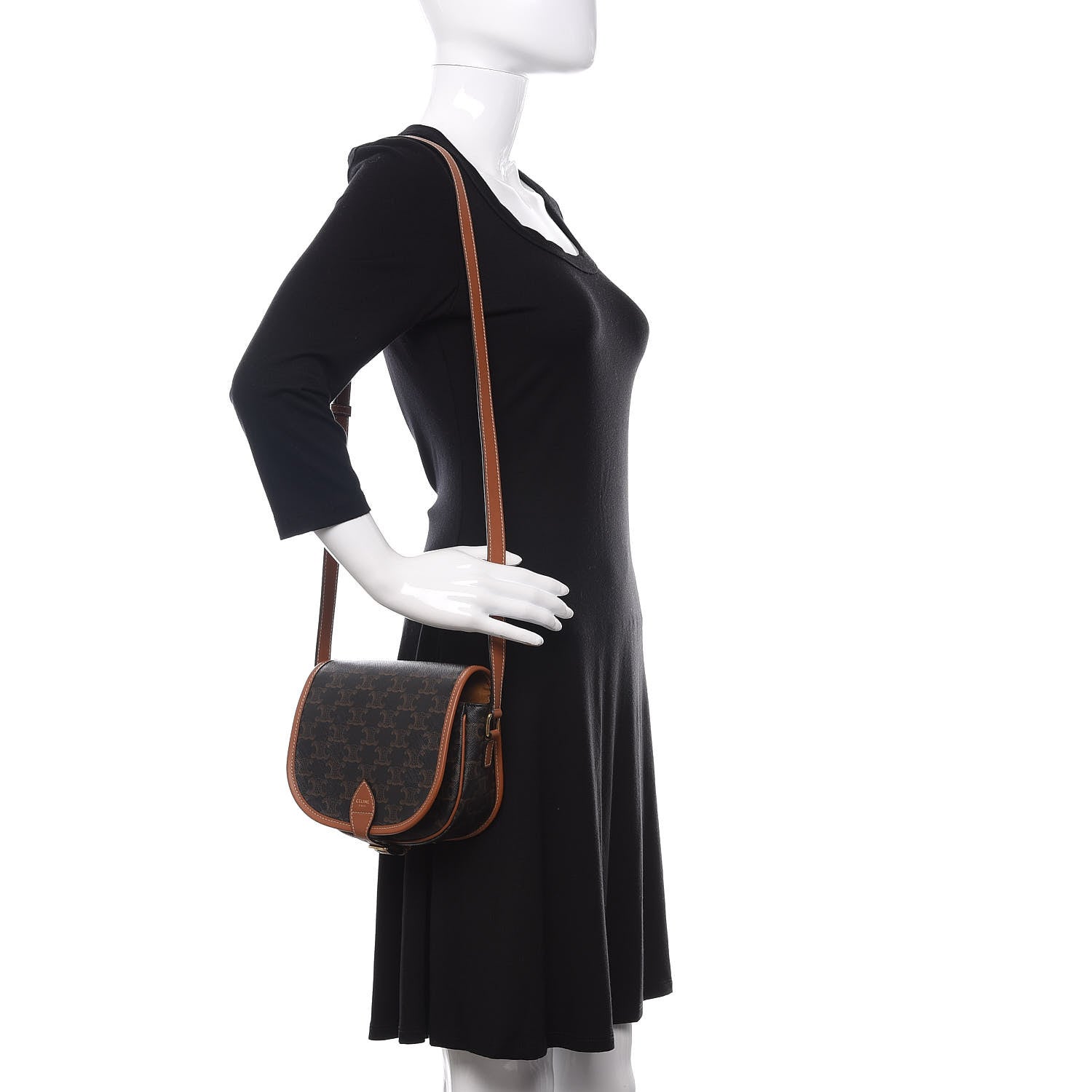 Celine Triomphe Canvas Medium Folco Bag Tan 2 of 9