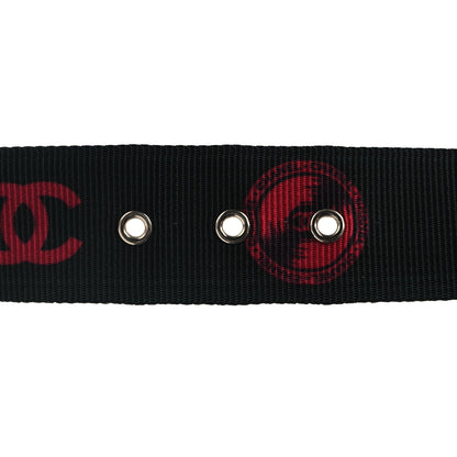 Chanel Canvas CC Logo Record Belt 70 28 70 28 Black Red 3 of 5