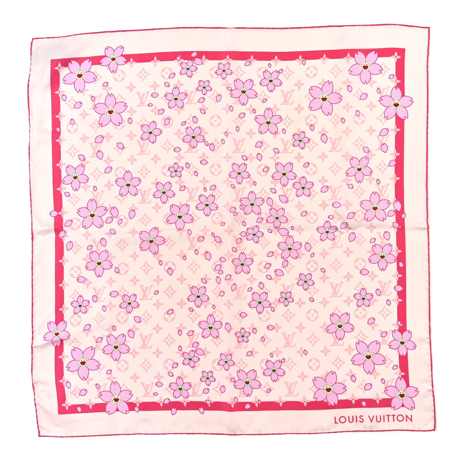 Louis Vuitton LV X TM Silk Monogram Cherry Blossom Square 70 Scarf Pink 1 of 3