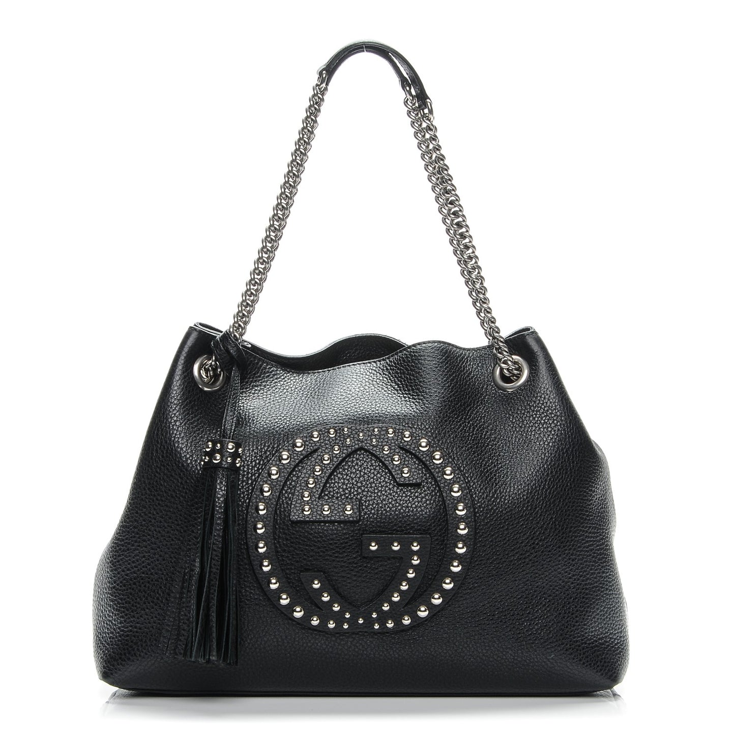 Pebbled Calfskin Studded Medium Soho Chain Shoulder Bag Black